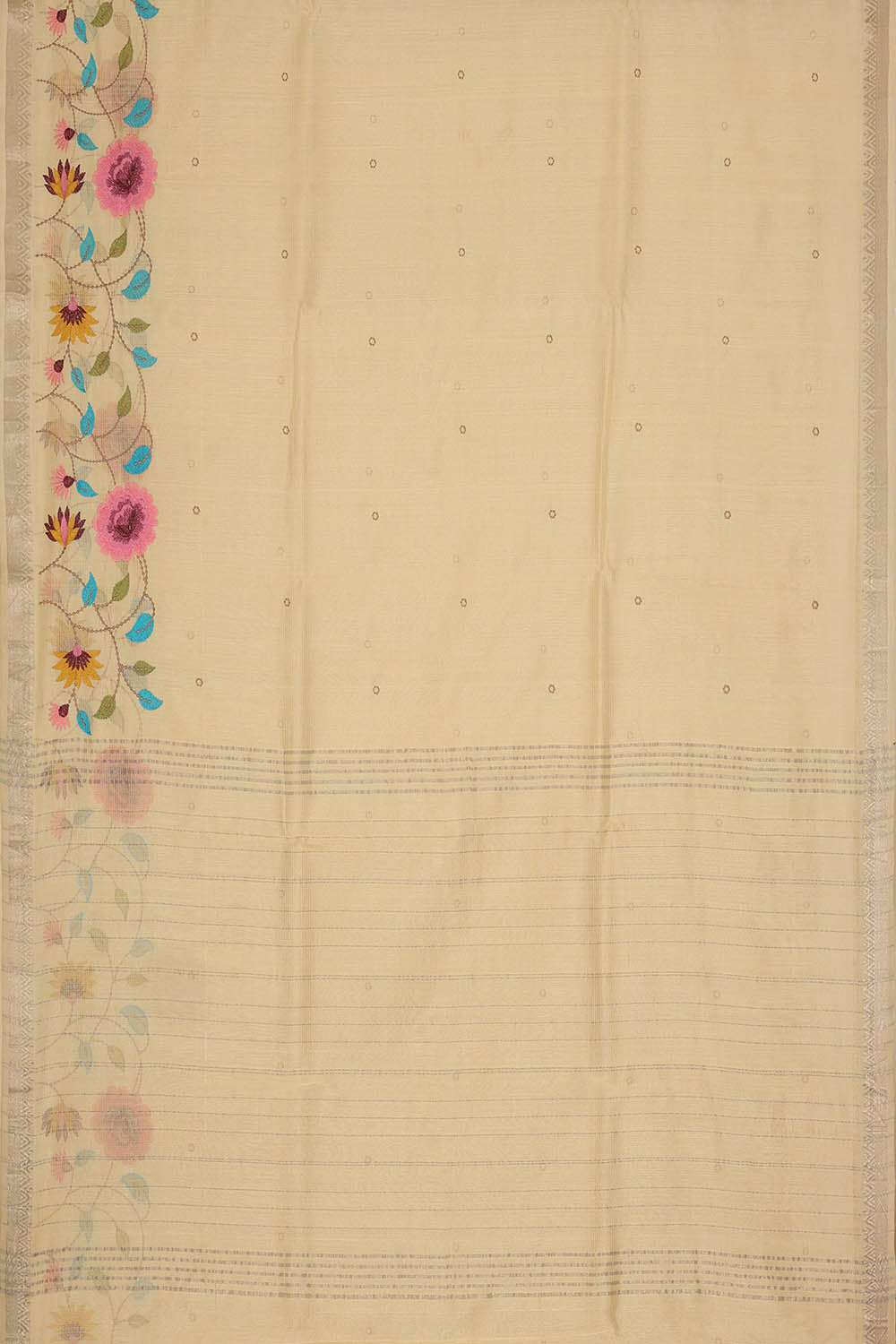 Image of Cream Mangalgiri Embroidery Silk Saree