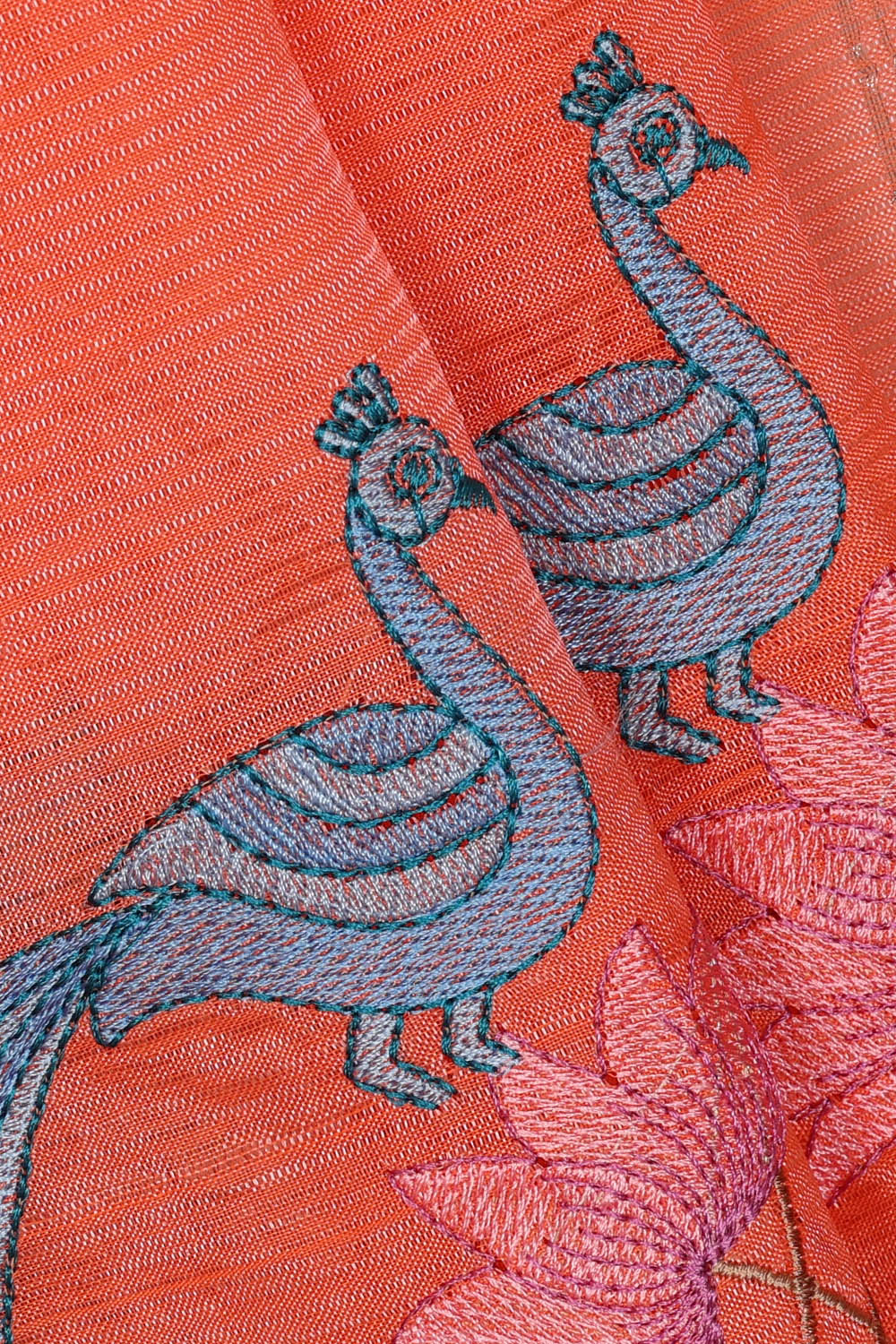 Image of Peach-Orange Mangalgiri Silk Saree
