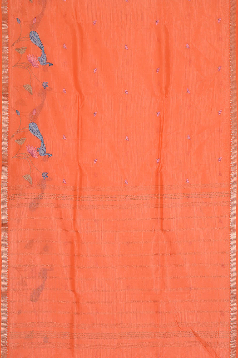 Image of Peach-Orange Mangalgiri Silk Saree