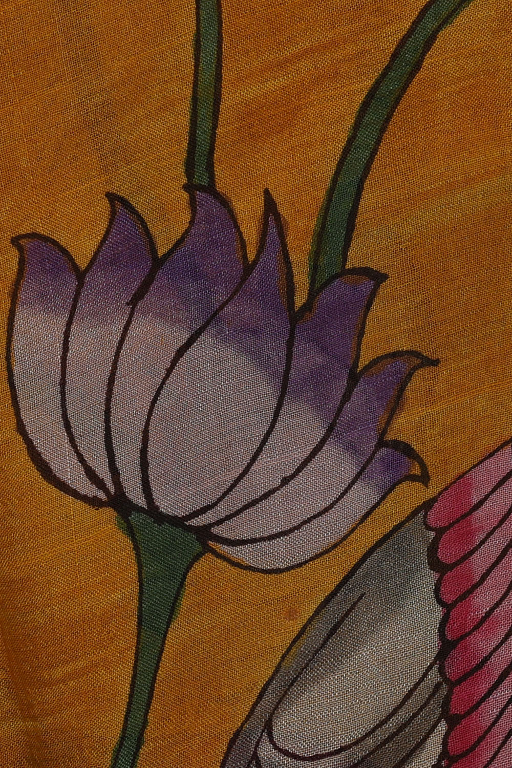 Image of Mangalgiri Silk Mustard-Yellow Print Saree