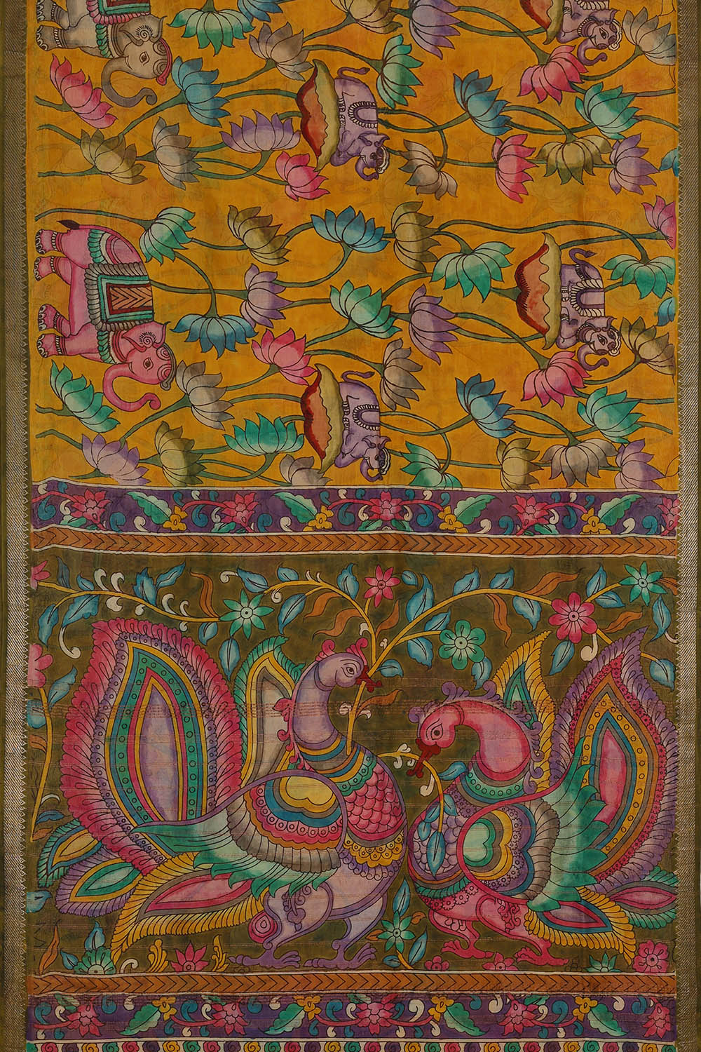 Image of Mangalgiri Silk Mustard-Yellow Print Saree