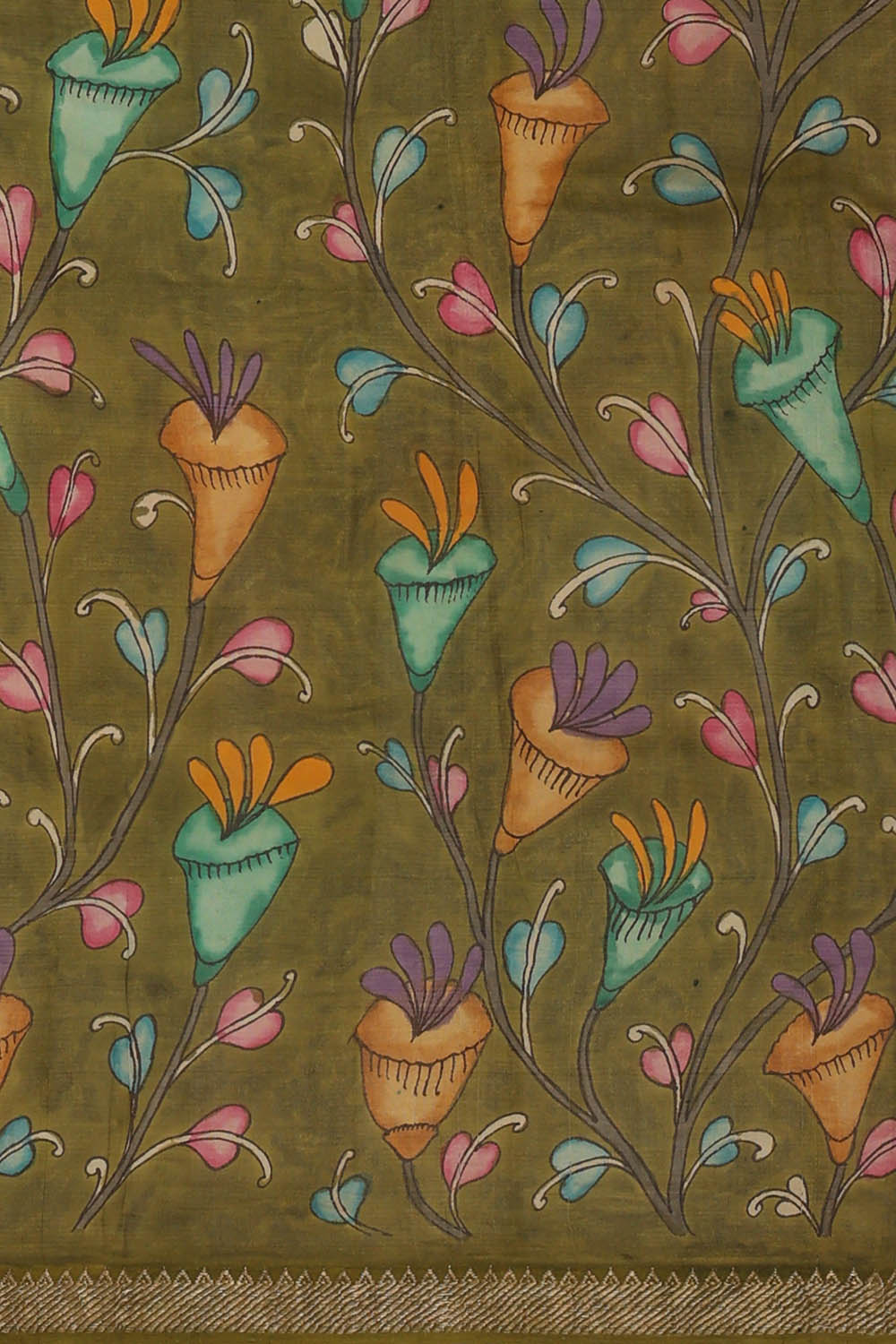 Image of Mangalgiri Silk Mustard-Yellow Print Saree