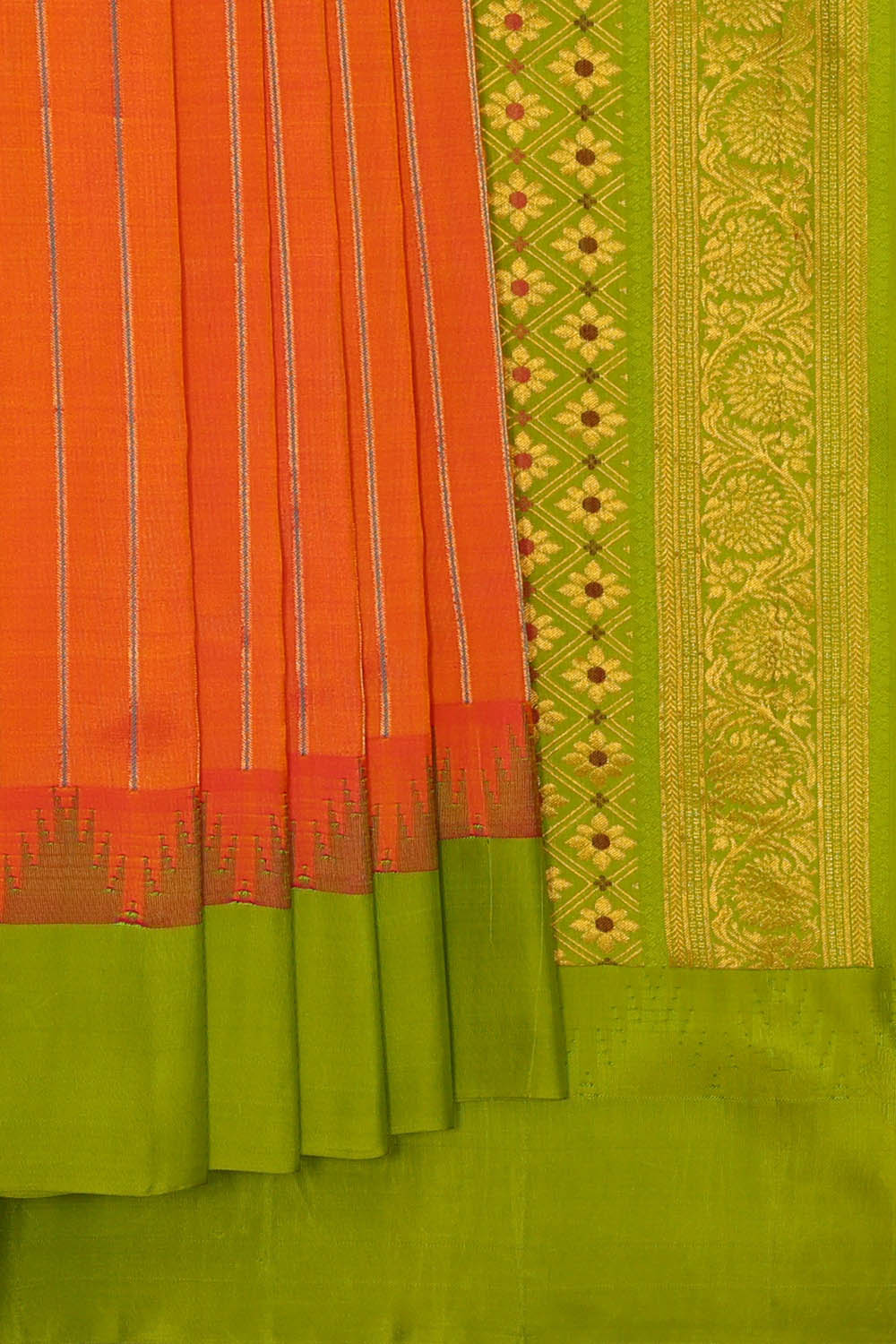 Image of Orange Gadwal Silk Saree