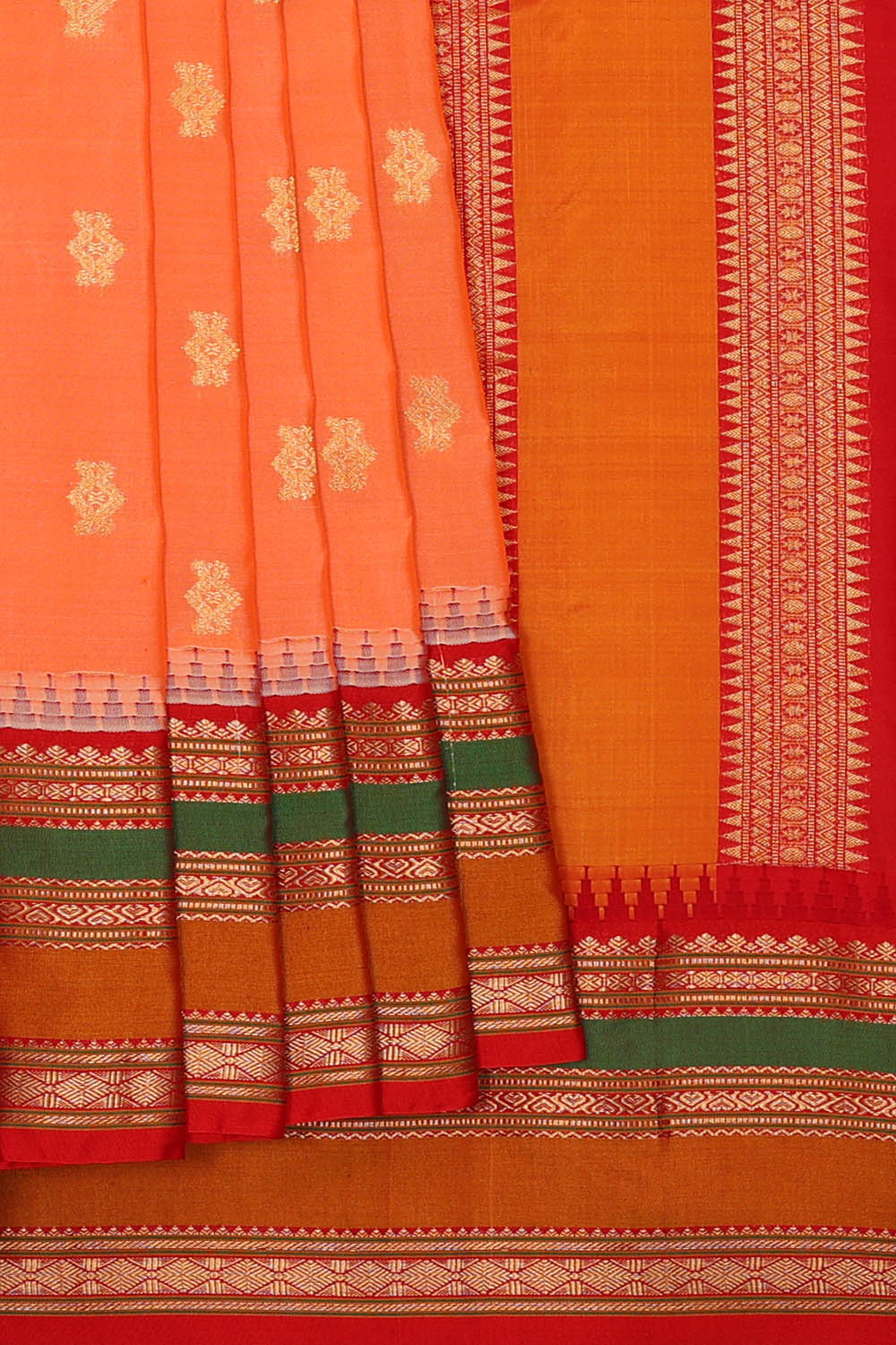 Image of Coral Orange Gadwal Silk Saree