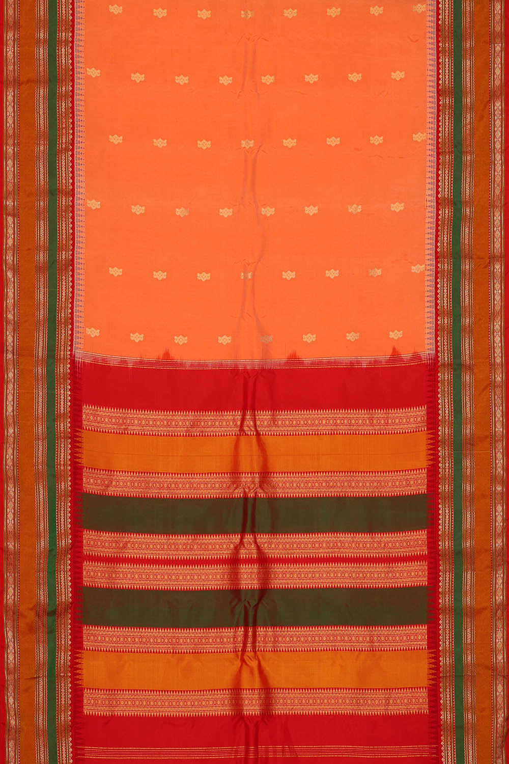 Image of Coral Orange Gadwal Silk Saree