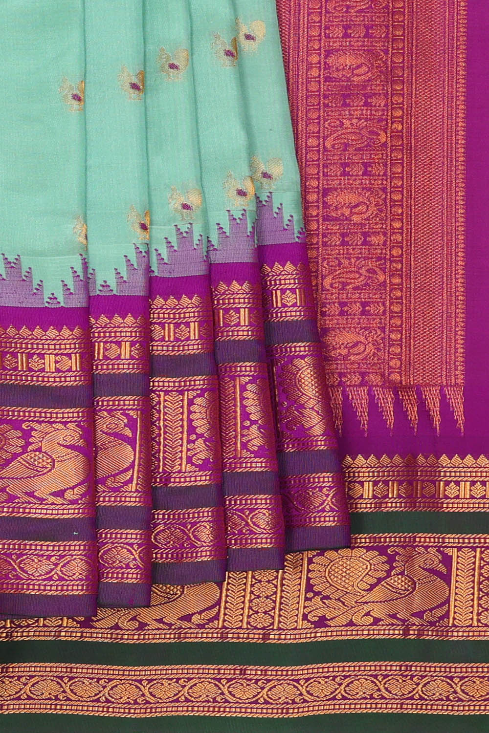 Image of Aqua Blue Gadwal Silk Saree