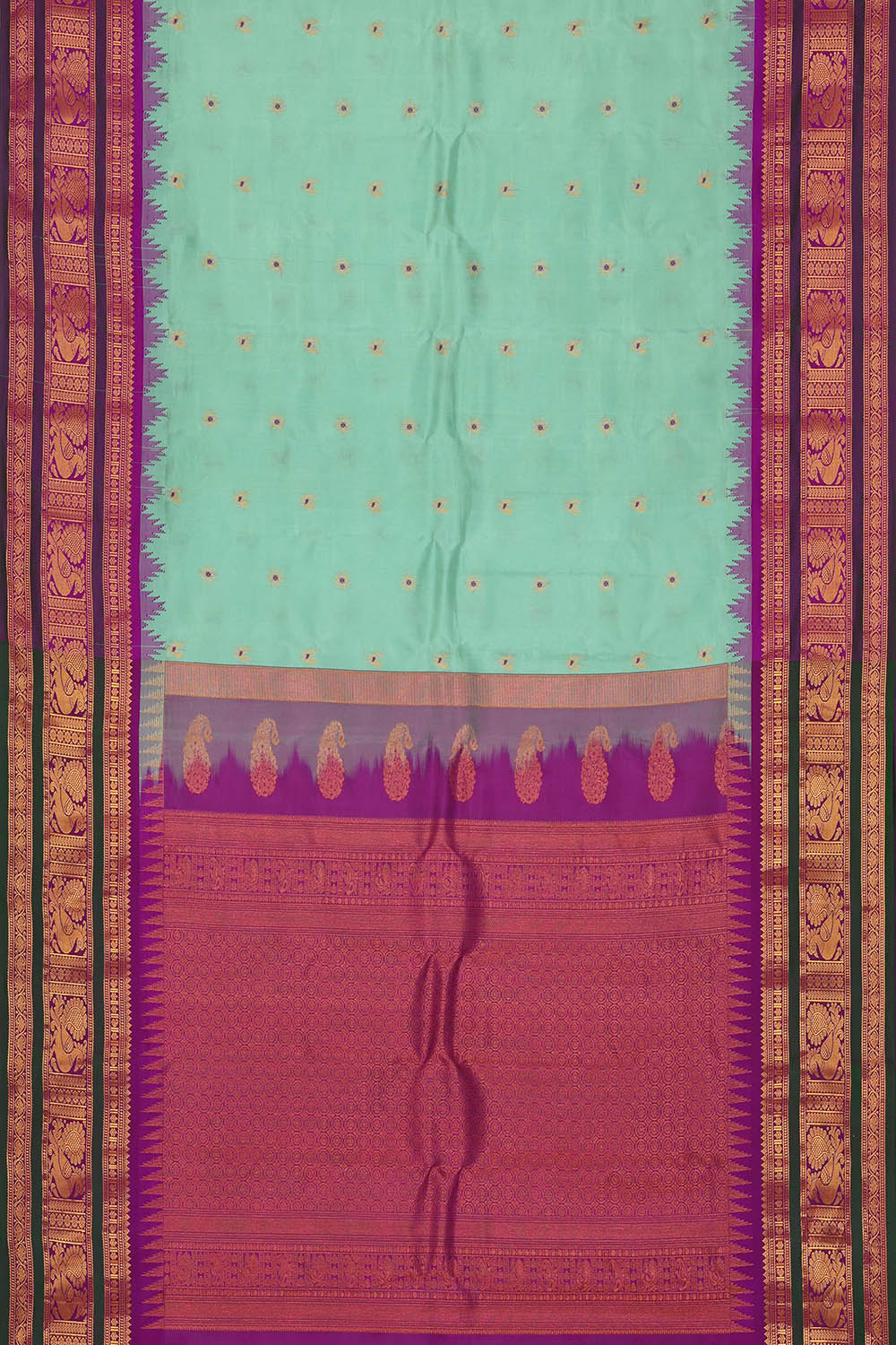 Image of Aqua Blue Gadwal Silk Saree