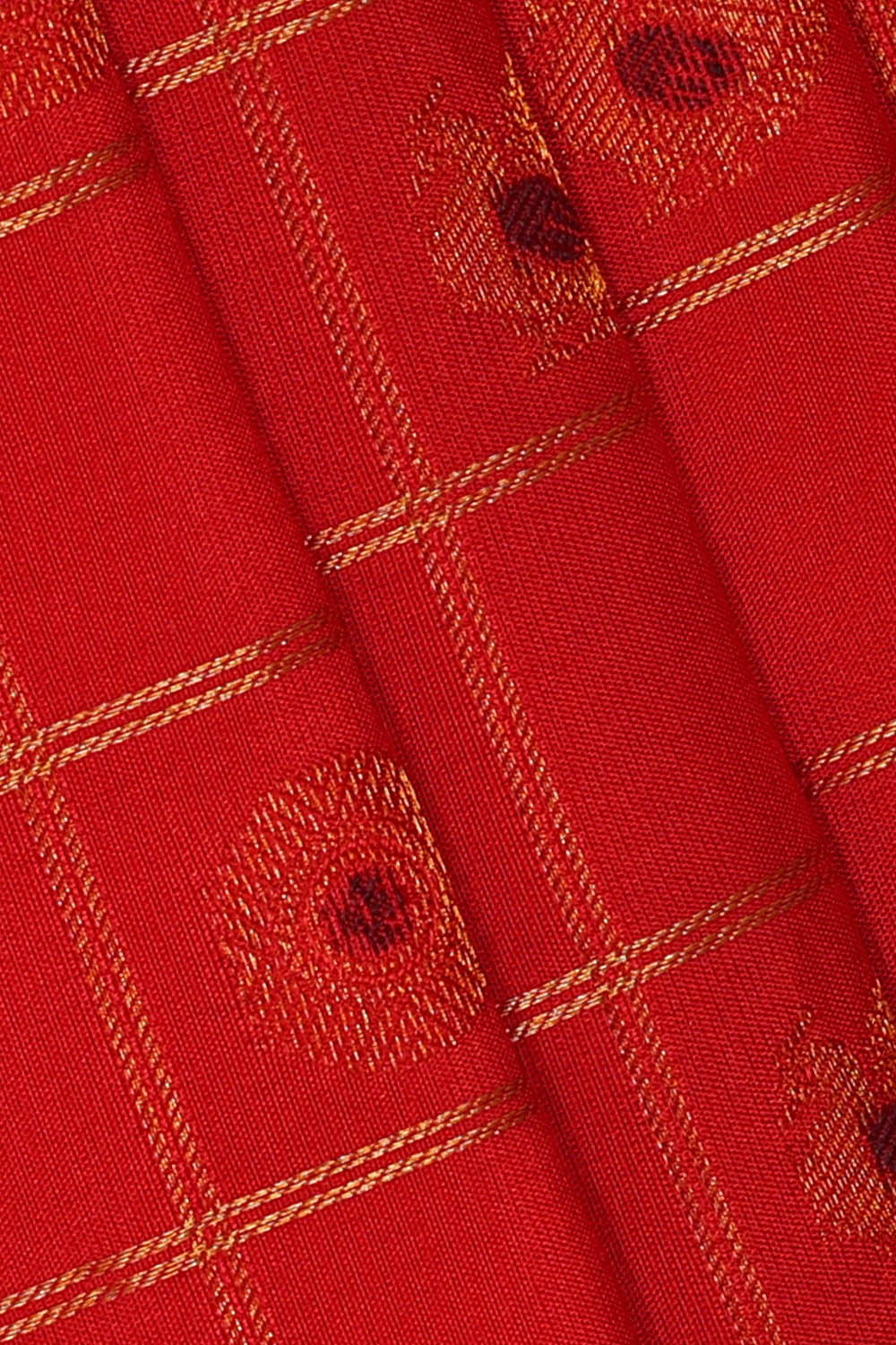 Image of Red Gadwal Silk Kattam Saree