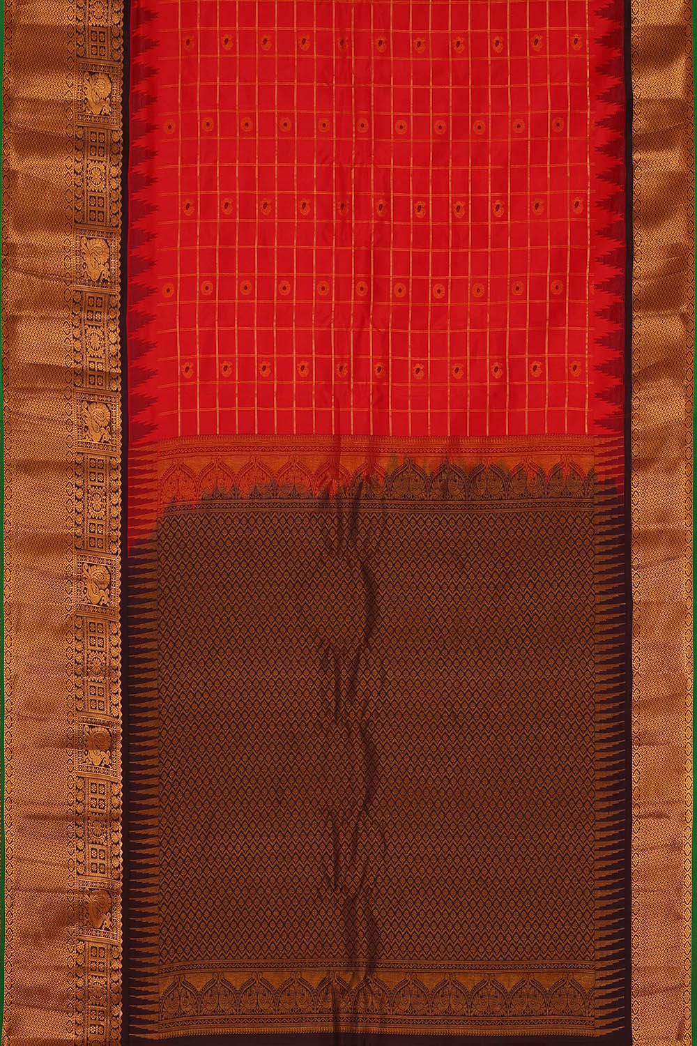Image of Red Gadwal Silk Kattam Saree