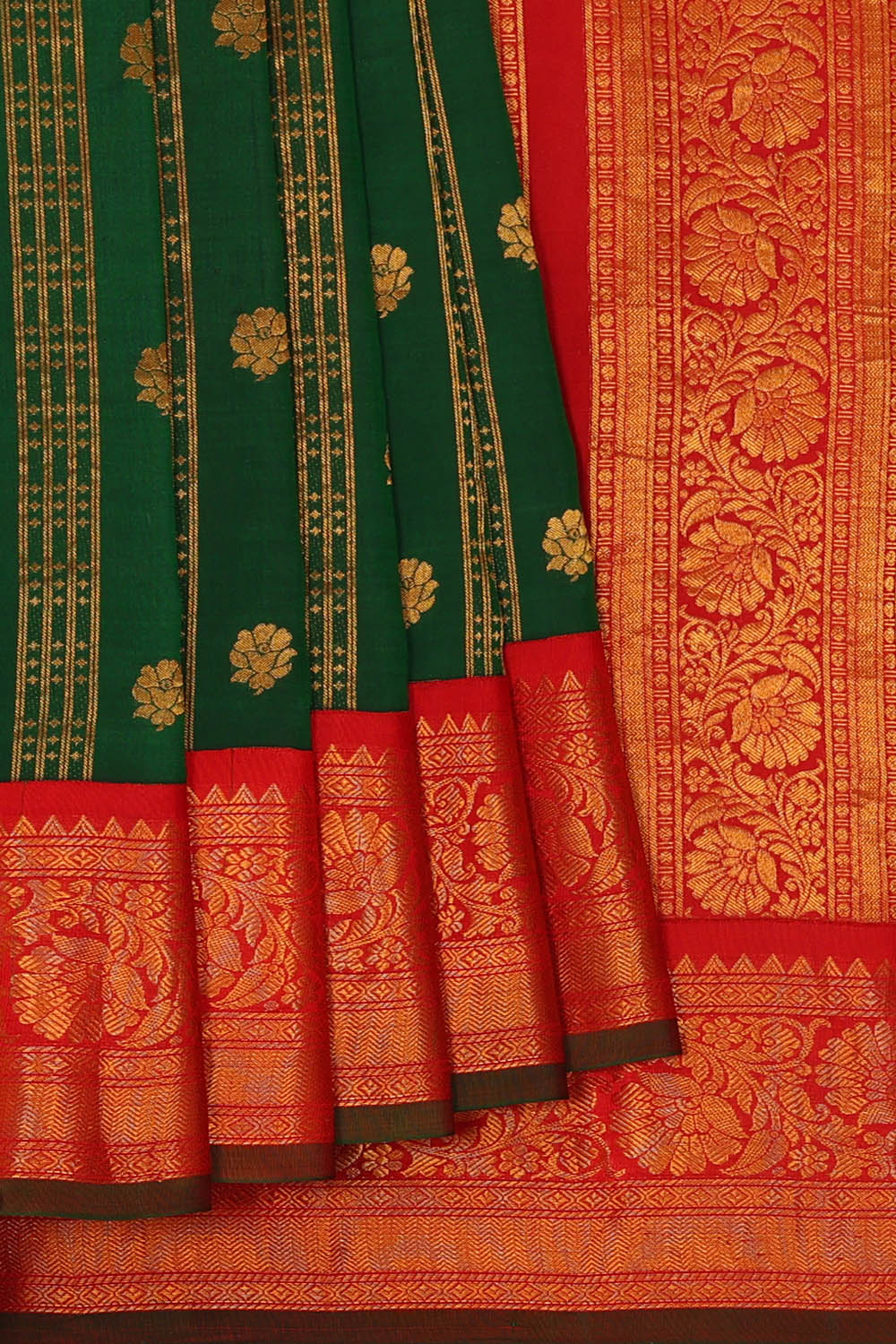 Image of Bottle-Green Gadwal Silk Saree