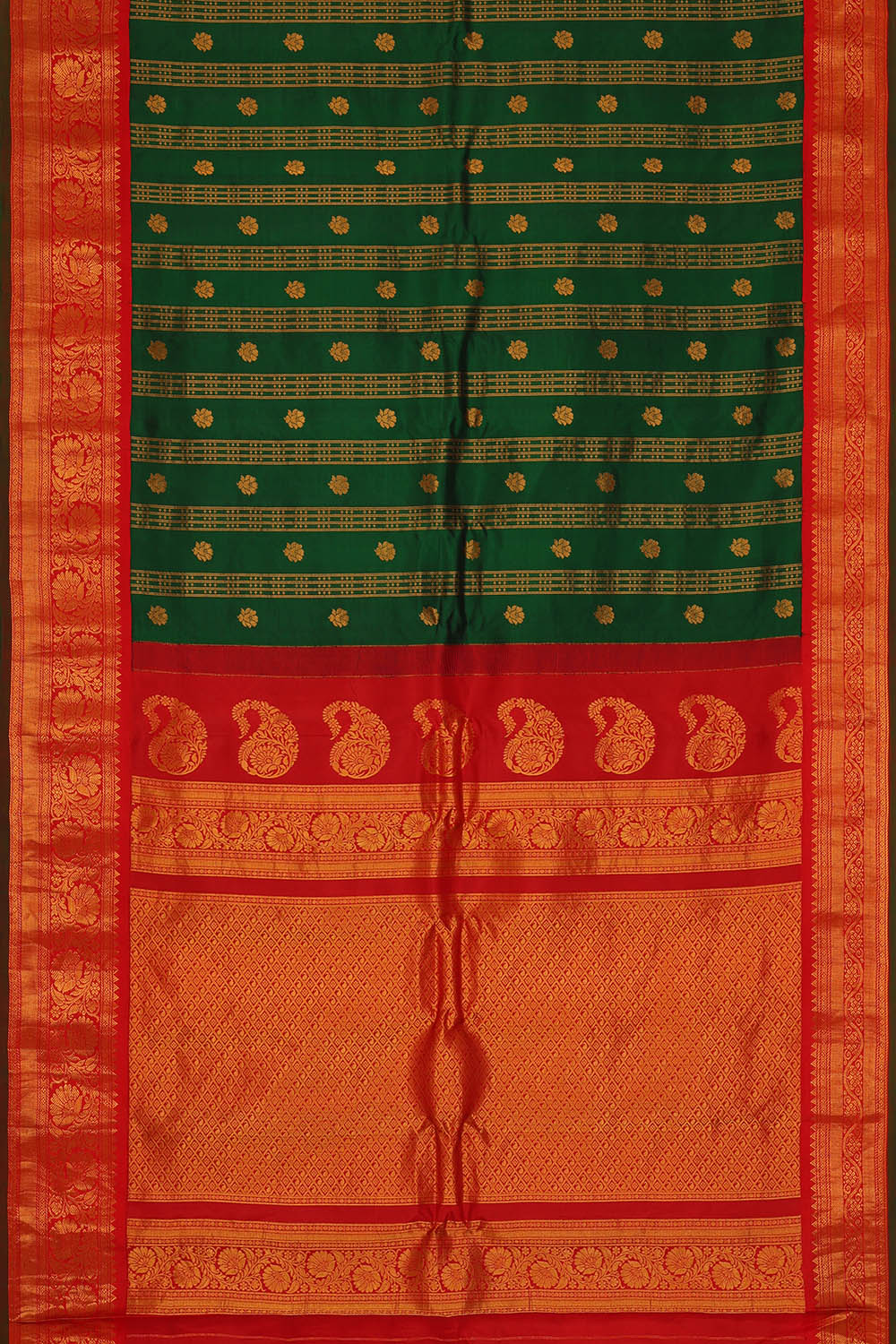 Image of Bottle-Green Gadwal Silk Saree