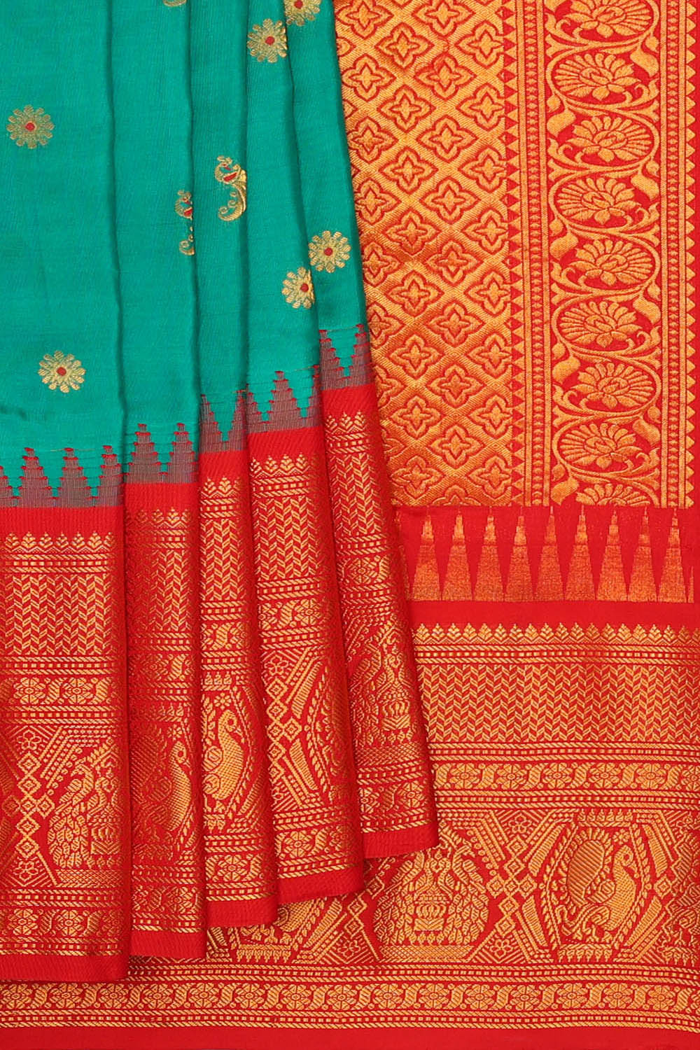 Image of Sea Blue Gadwal Silk Saree