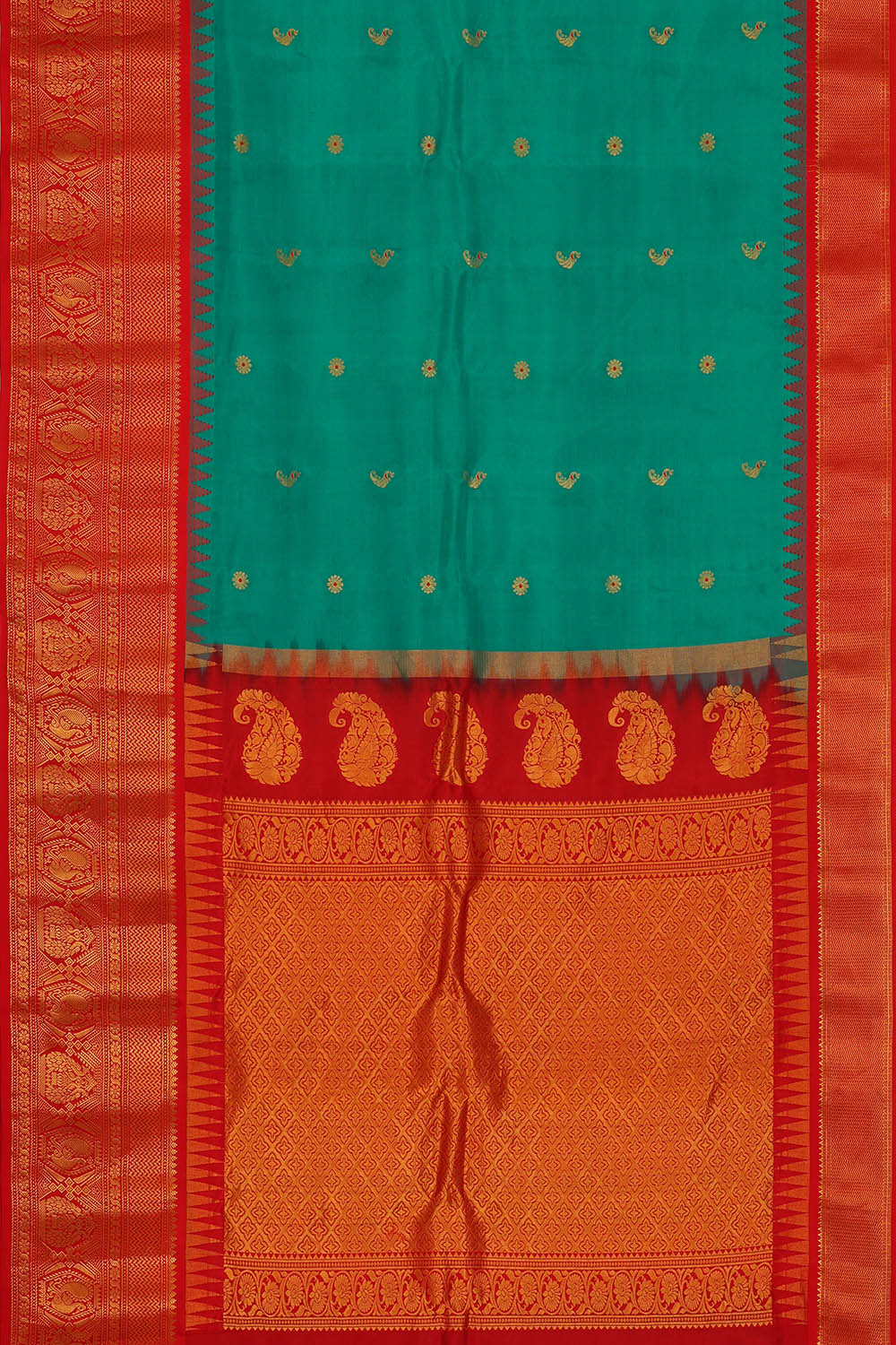 Image of Sea Blue Gadwal Silk Saree