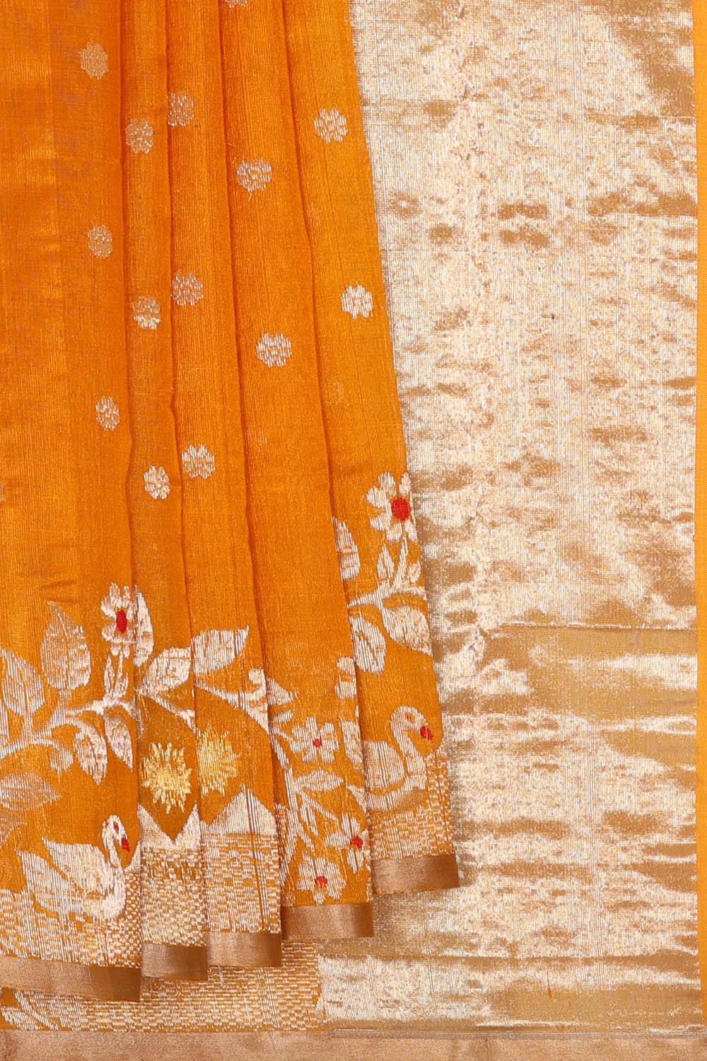 Image of Orange Chanderi Silk Cotton Saree