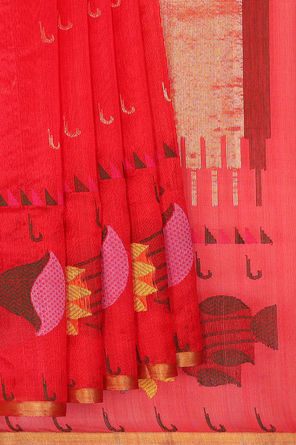 Image of Fuchsia-Pink Chanderi Silk Saree