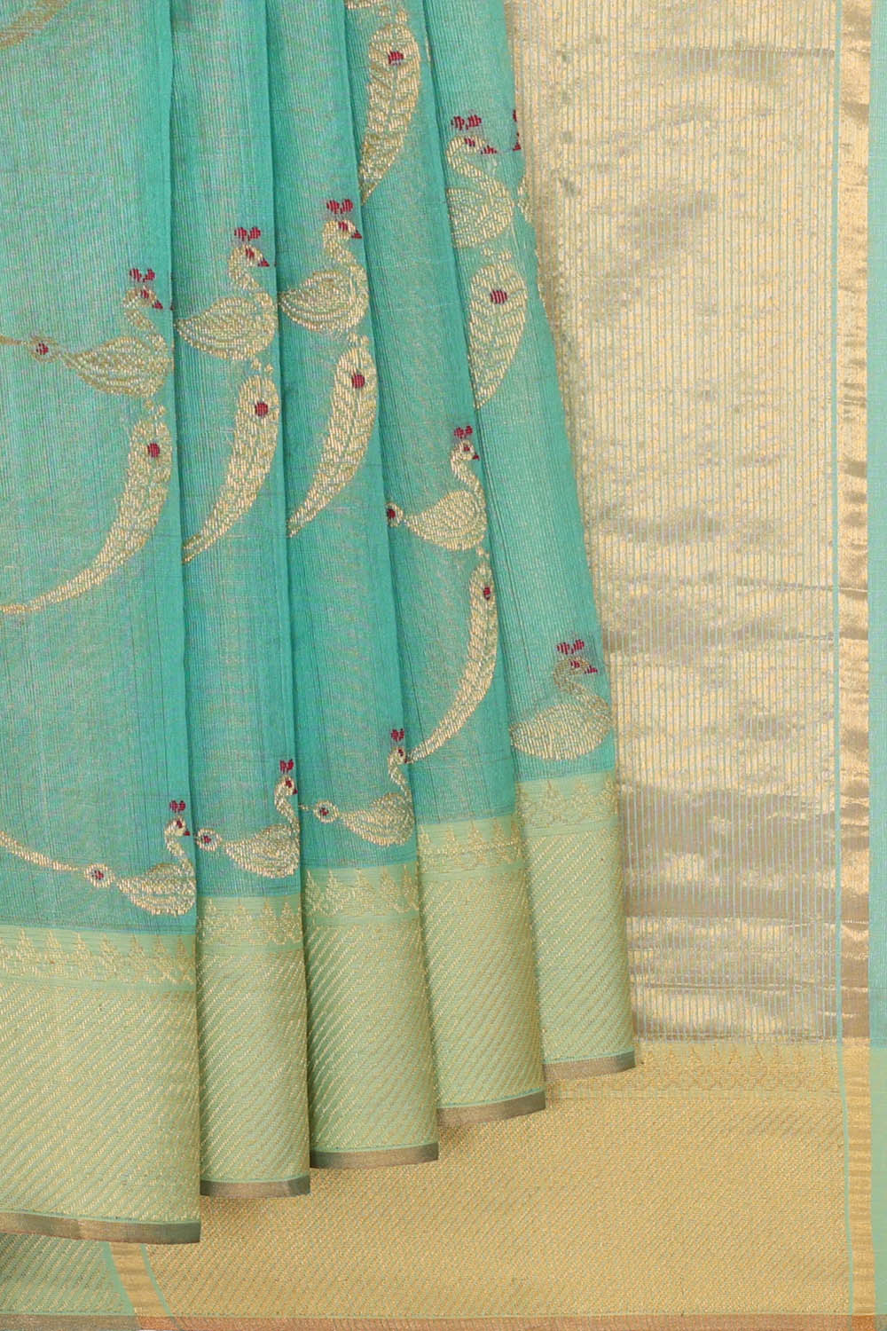 Image of Sea-Blue Chanderi Silk Cotton Saree