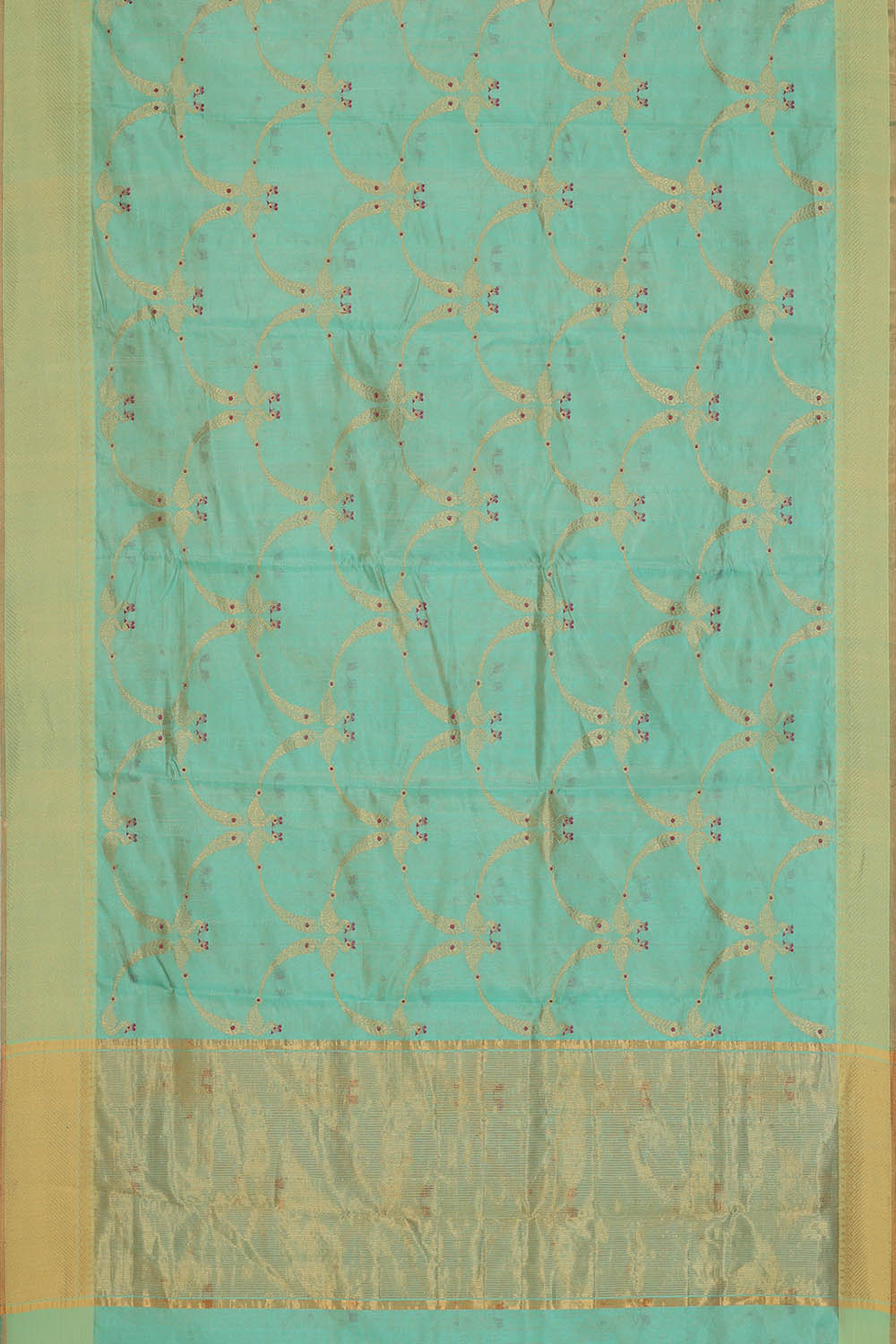 Image of Sea-Blue Chanderi Silk Cotton Saree