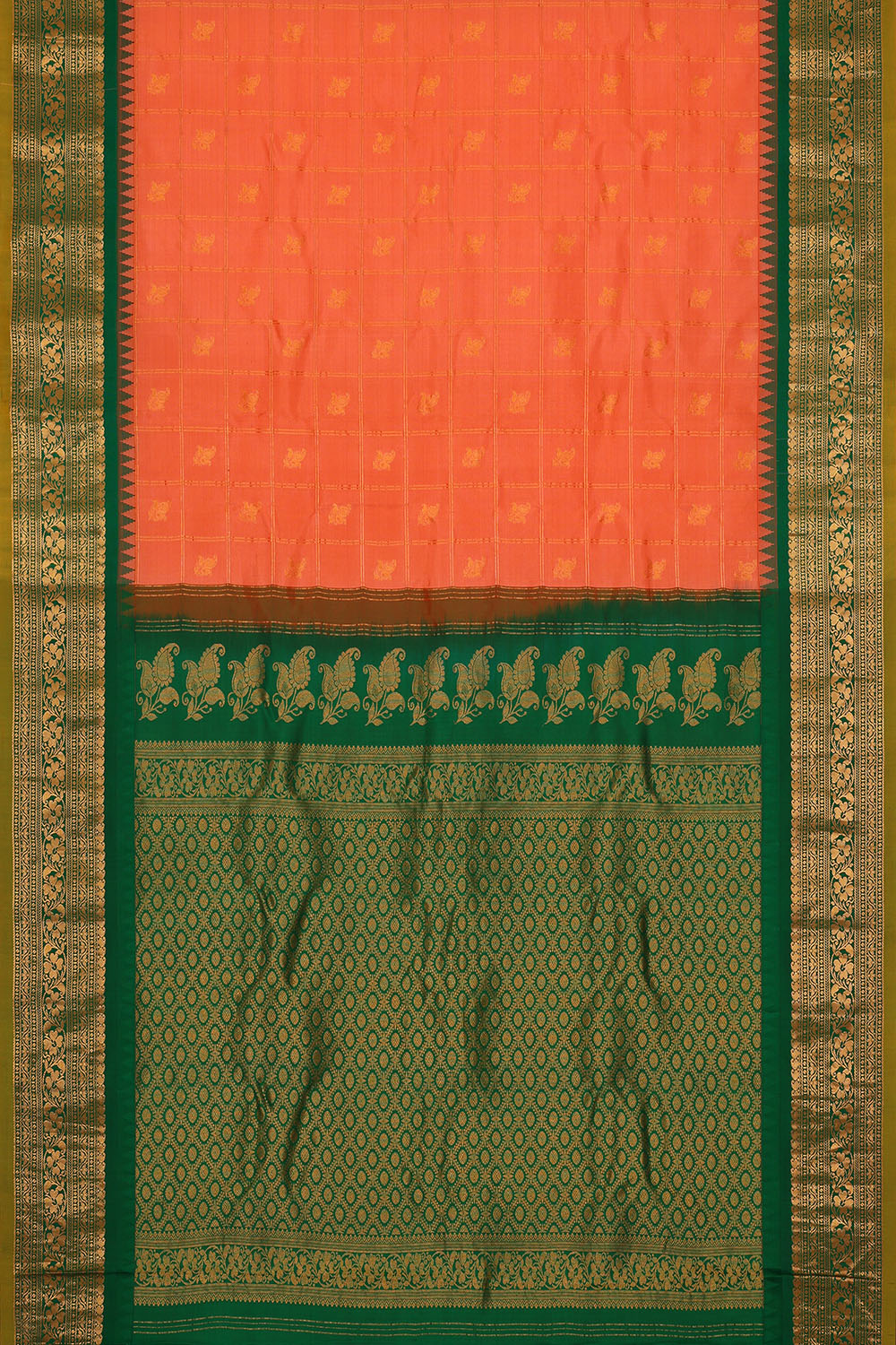 Image of Peach-pink Gadwal Silk Kattam Saree