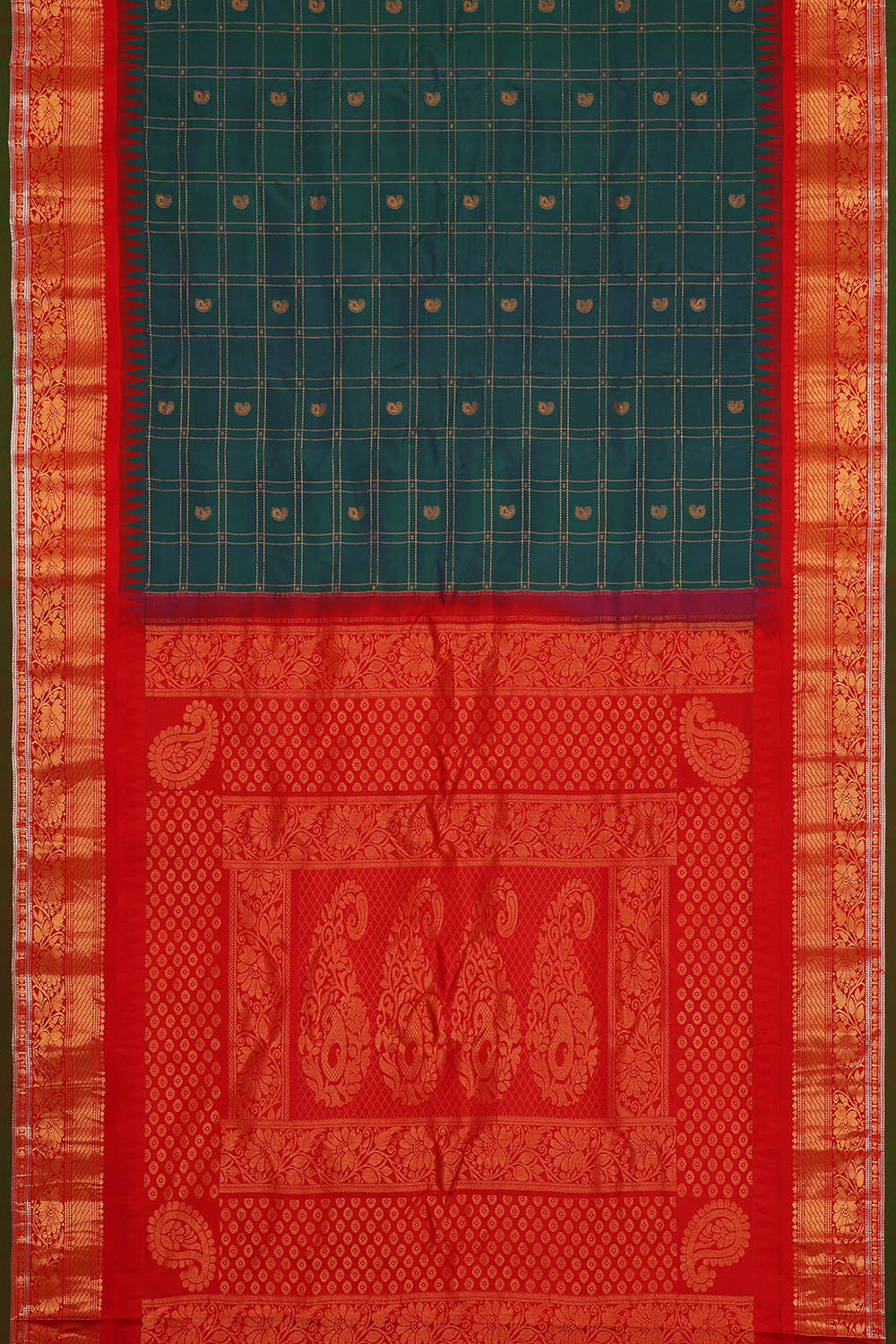 Image of Teal-Blue Kattam Gadwal Silk Saree