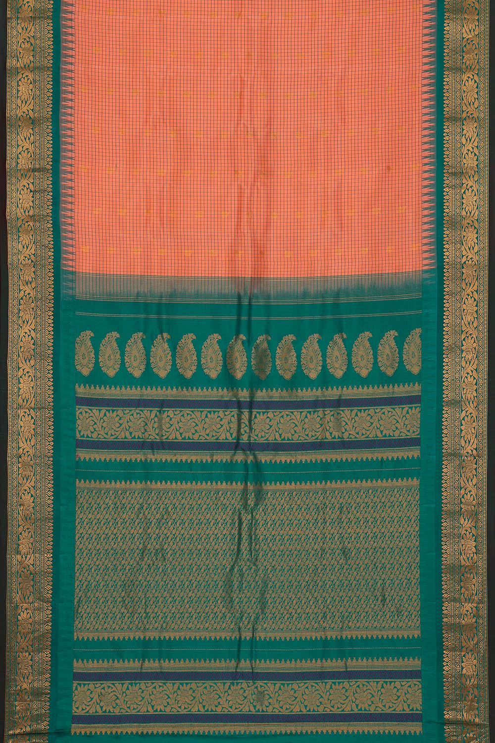 Image of Peach Gadwal Silk Kattam Saree