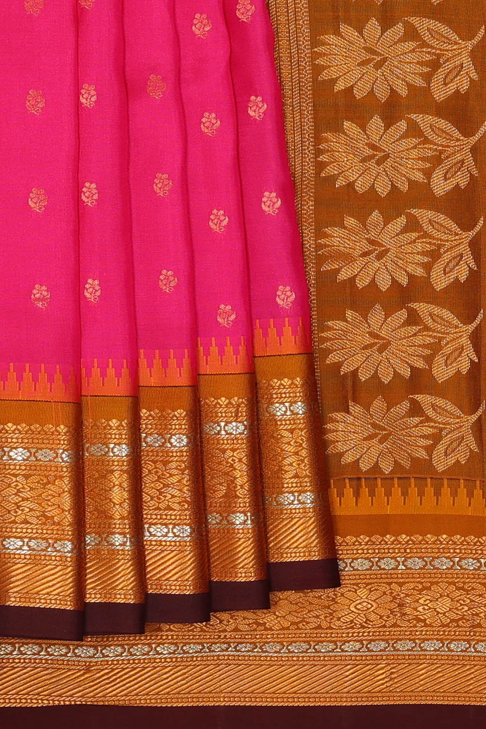 Image of Fuchsia-Pink Gadwal Silk Saree