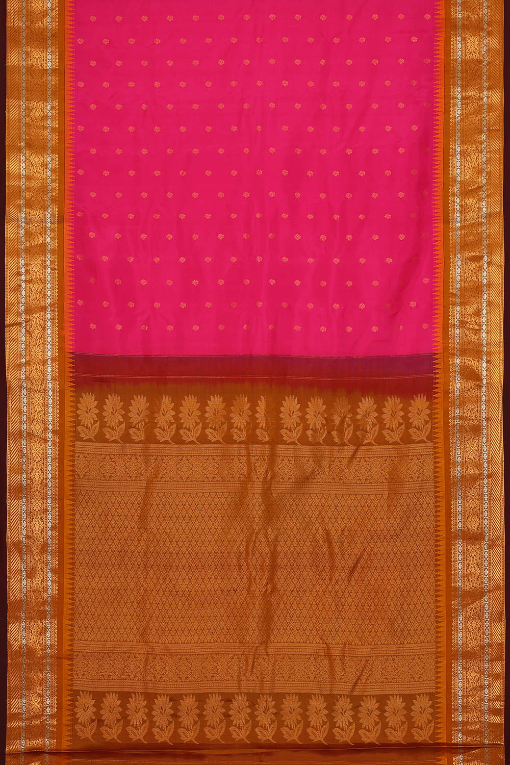 Image of Fuchsia-Pink Gadwal Silk Saree