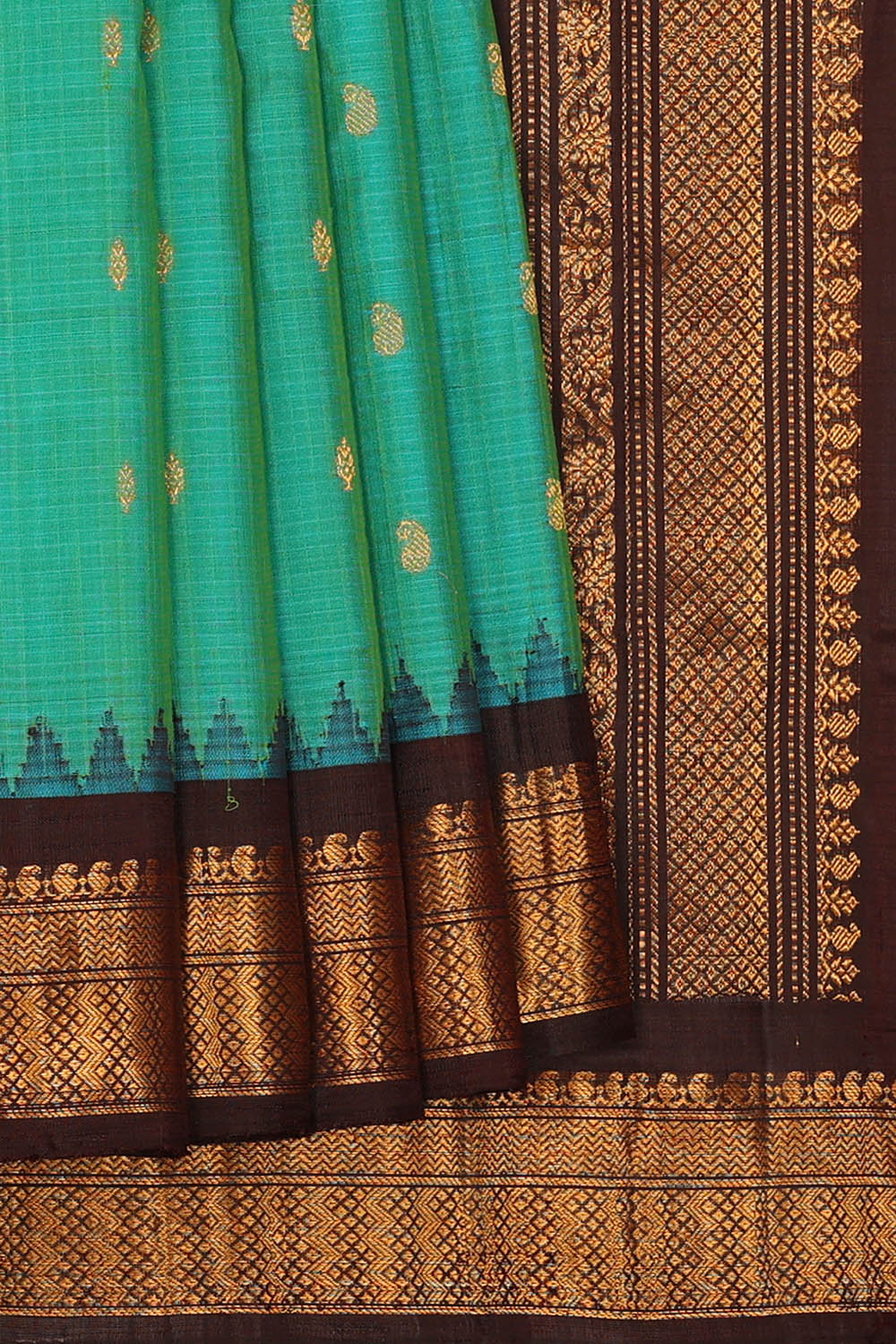 Image of Sea-Green Gadwal Silk Saree