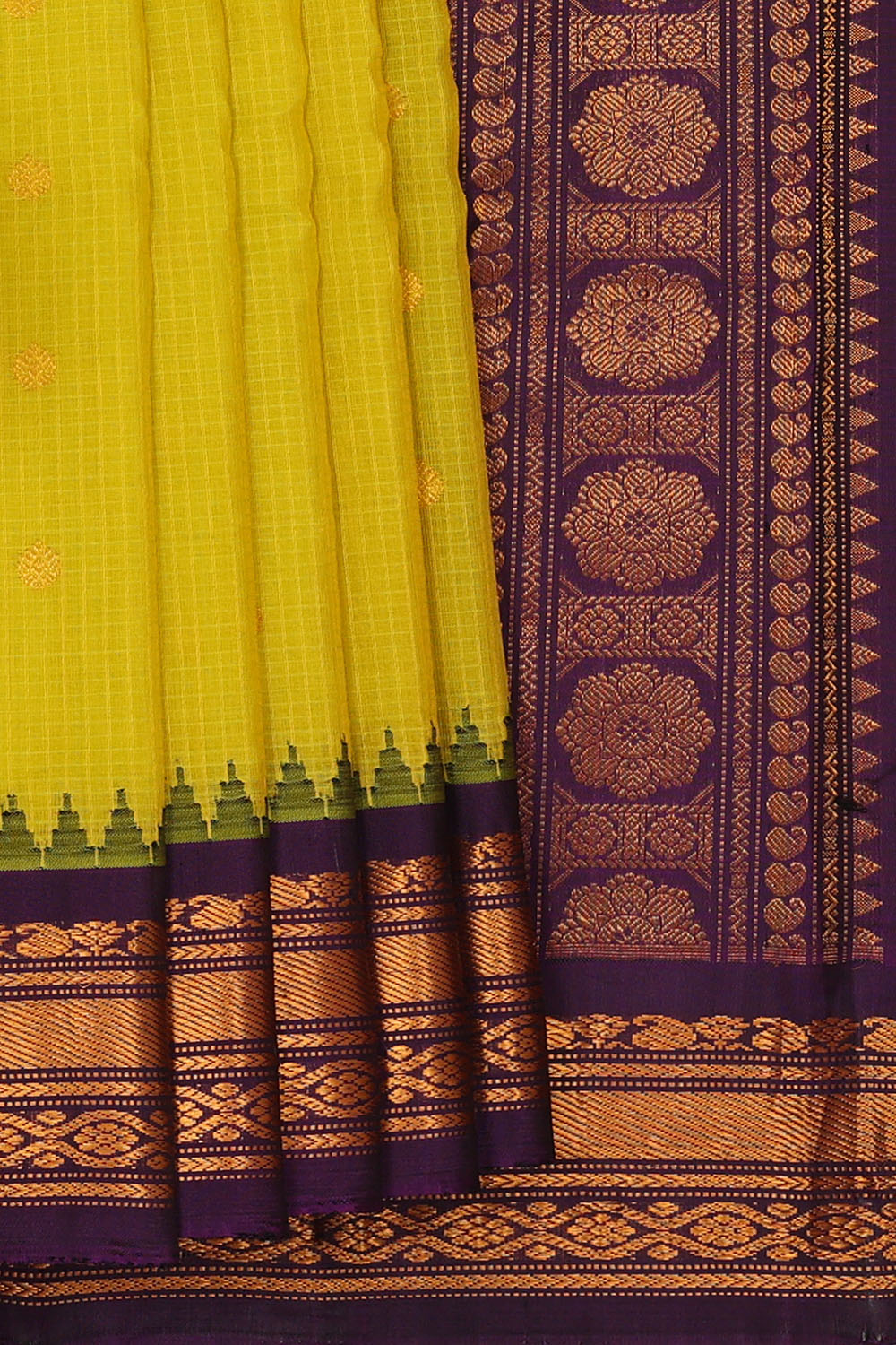 Image of Yellow Gadwal Silk Saree