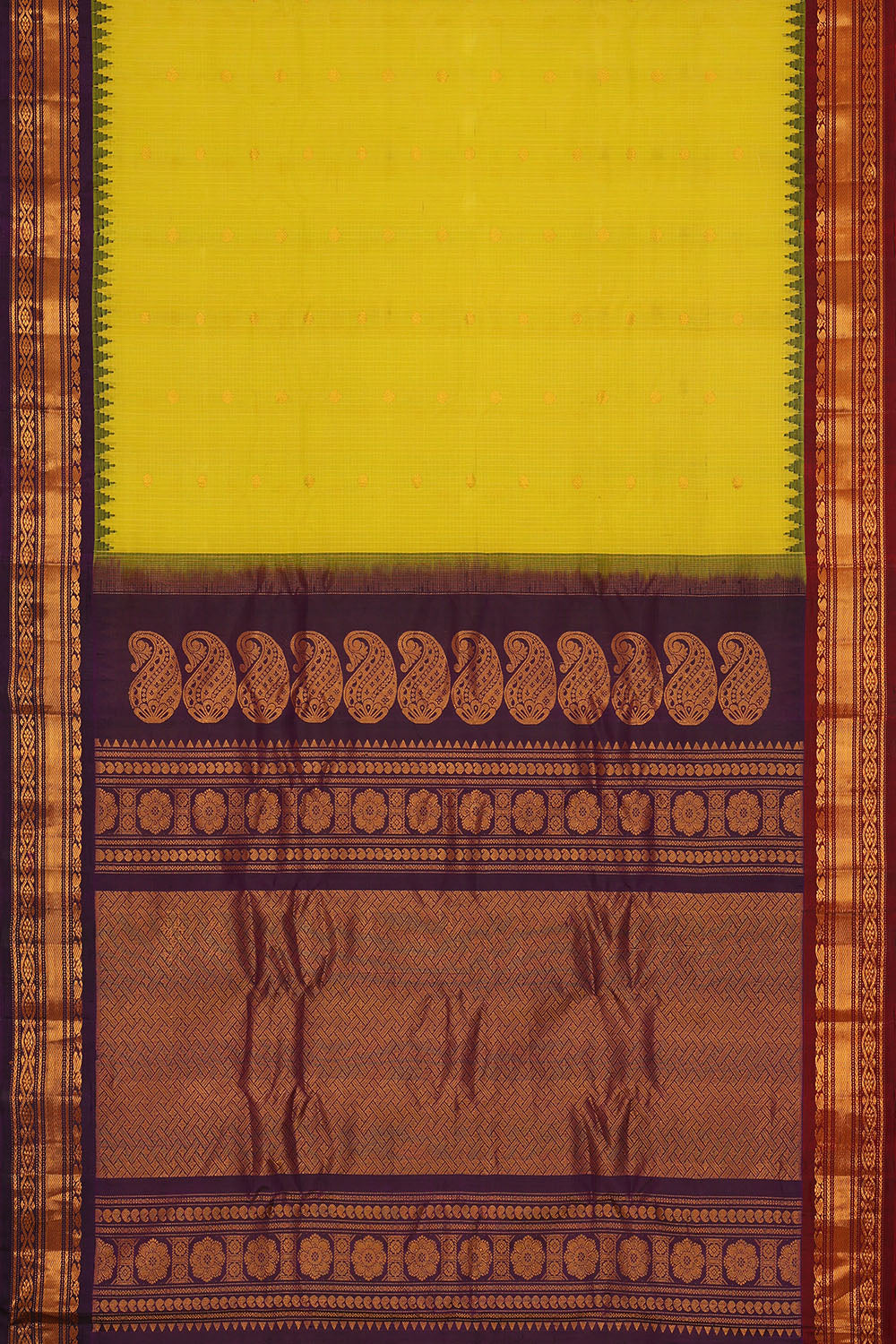 Image of Yellow Gadwal Silk Saree