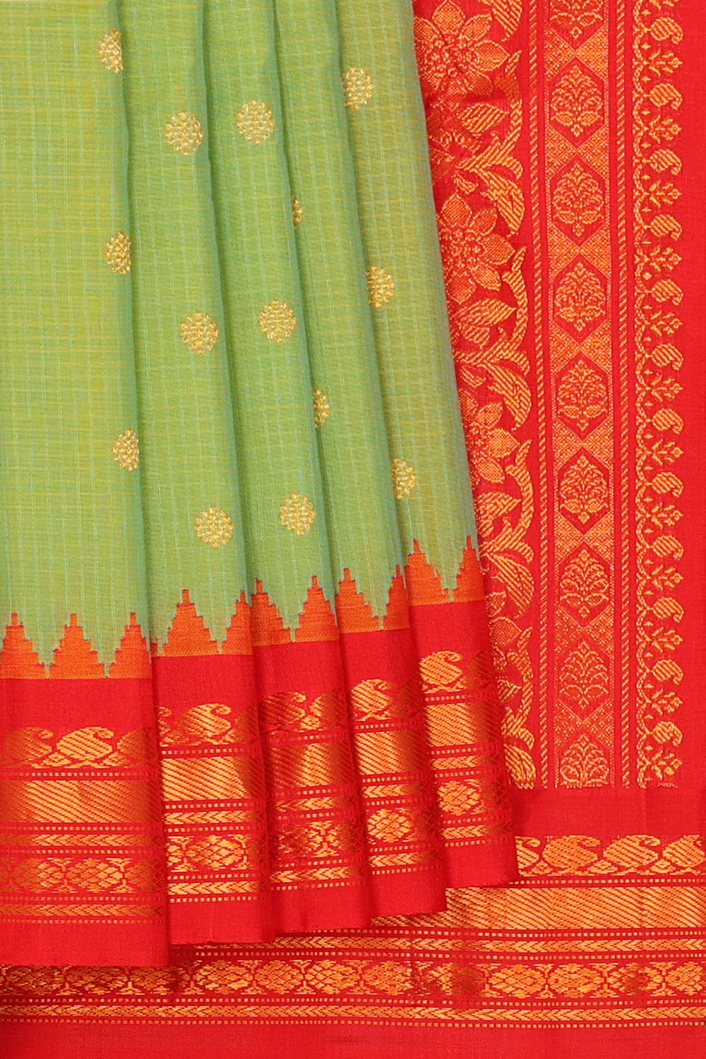 Image of Mint-green Gadwal Silk Kattam Saree