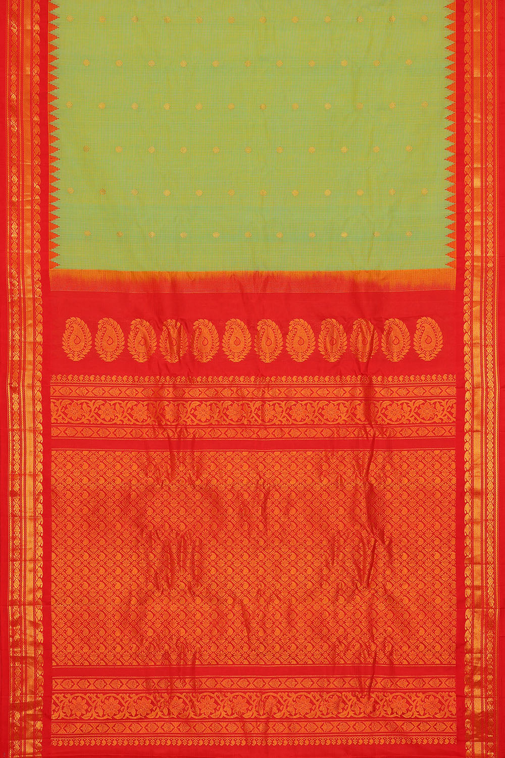 Image of Mint-green Gadwal Silk Kattam Saree