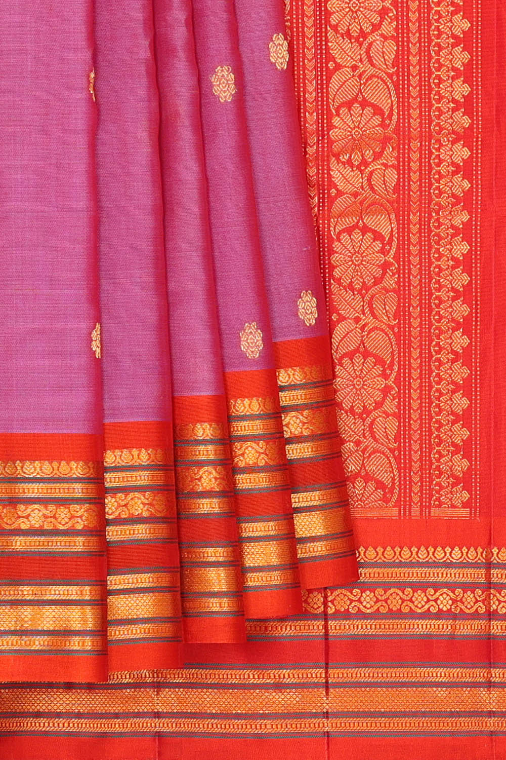 Image of Lavender-Pink Gadwal Silk Saree