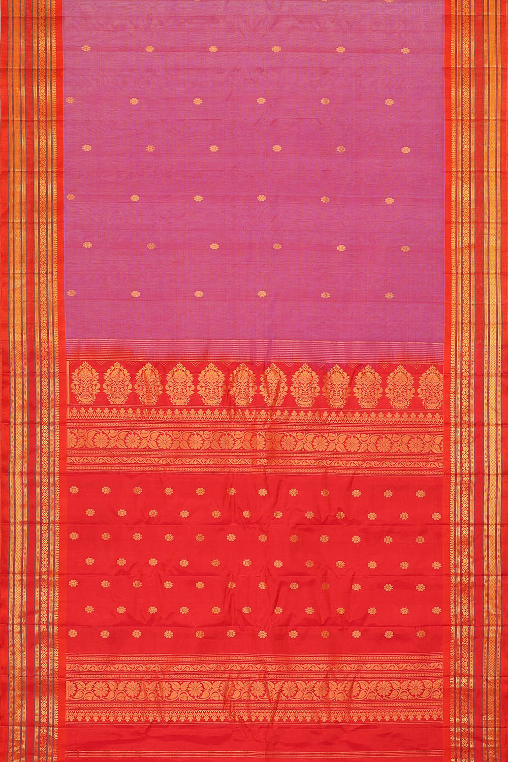 Image of Lavender-Pink Gadwal Silk Saree