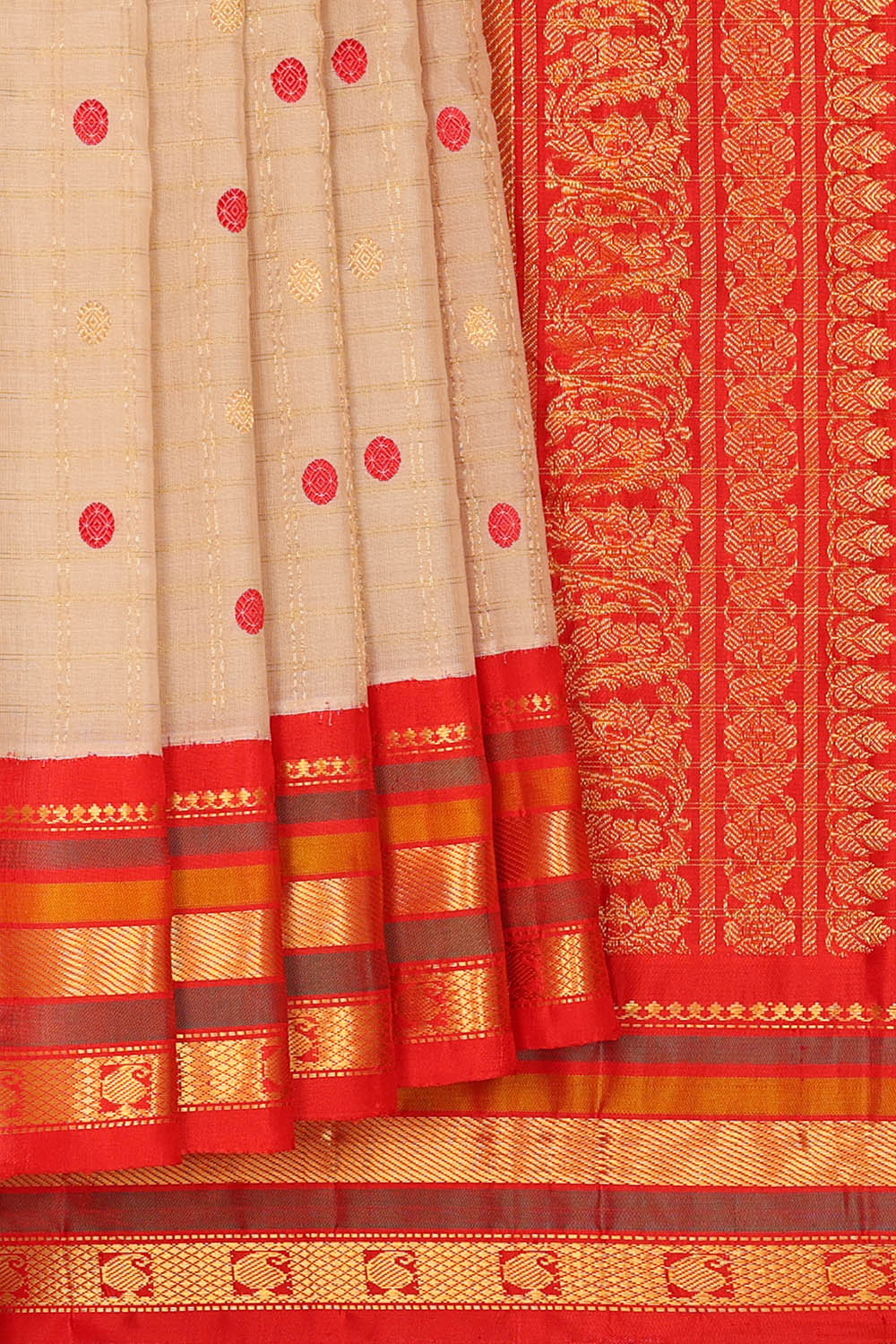 Image of Cream Gadwal Silk Kattam Saree