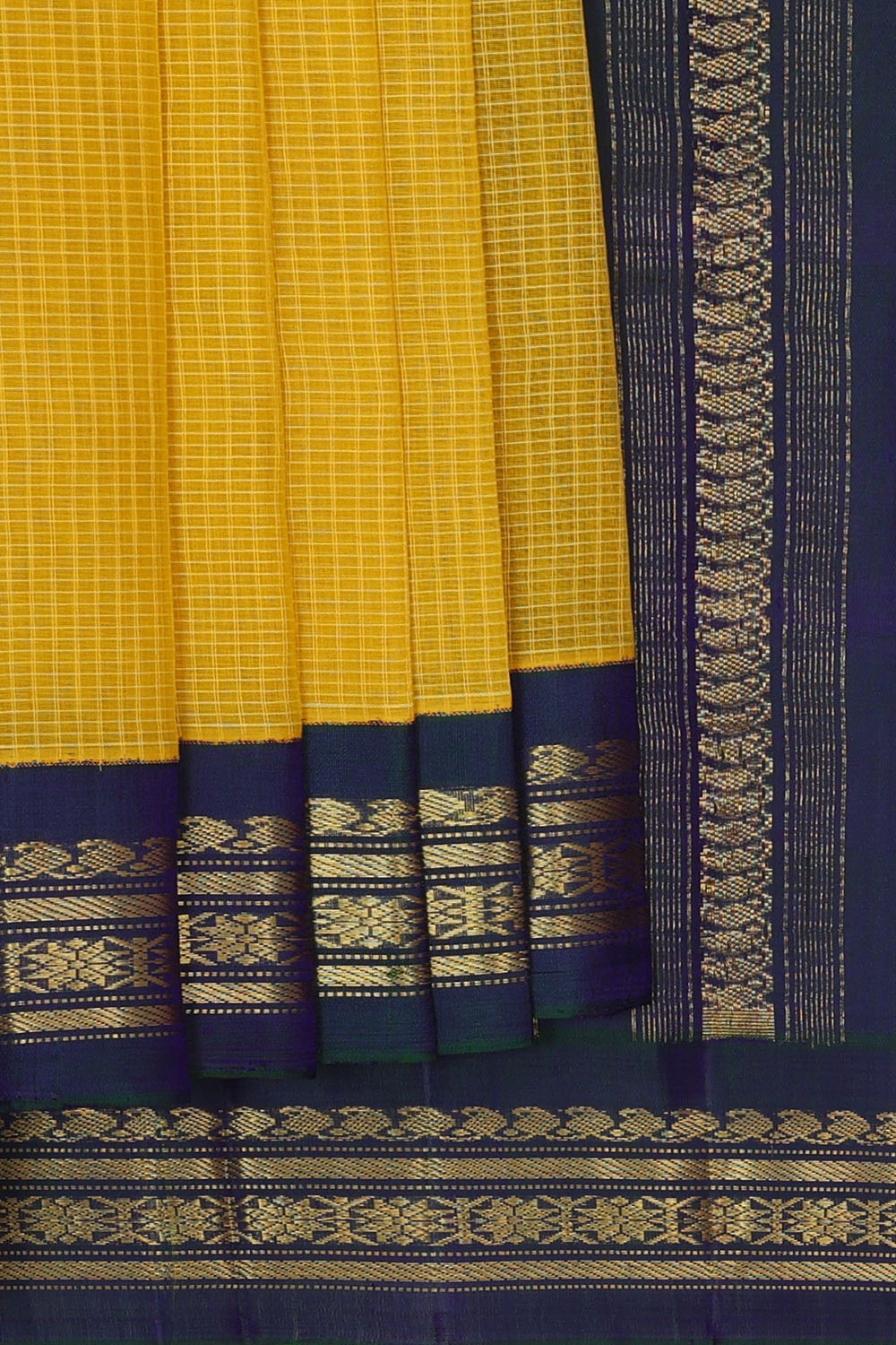 Image of Yellow Cotton Gadwal Saree