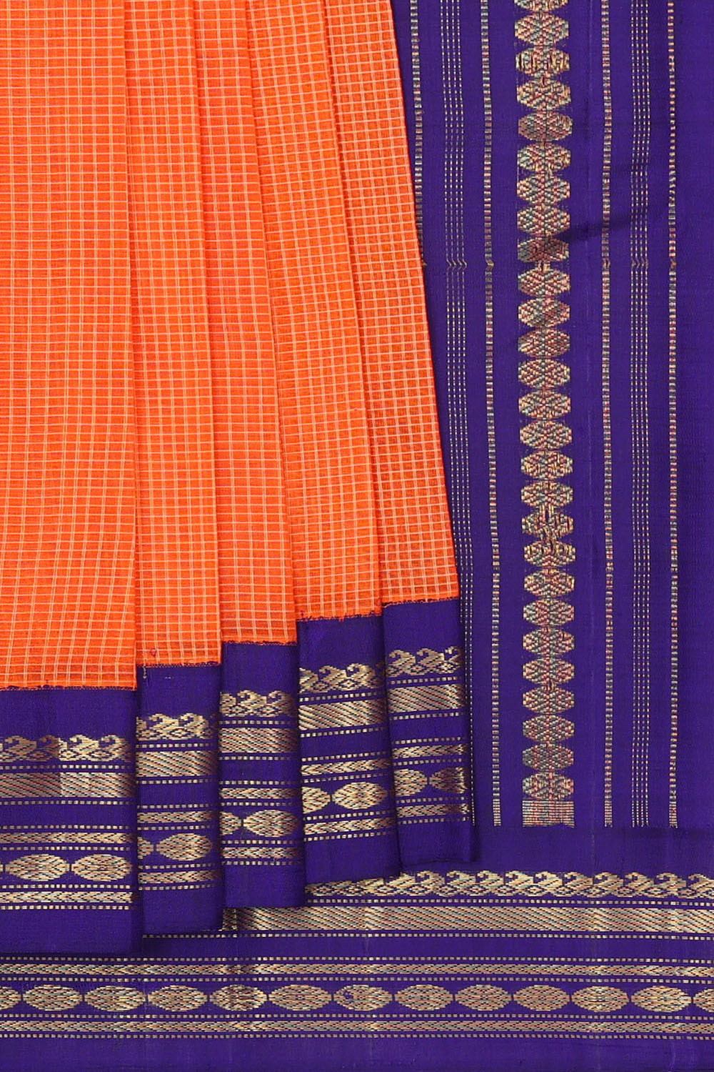 Image of Orange Cotton Gadwal Saree