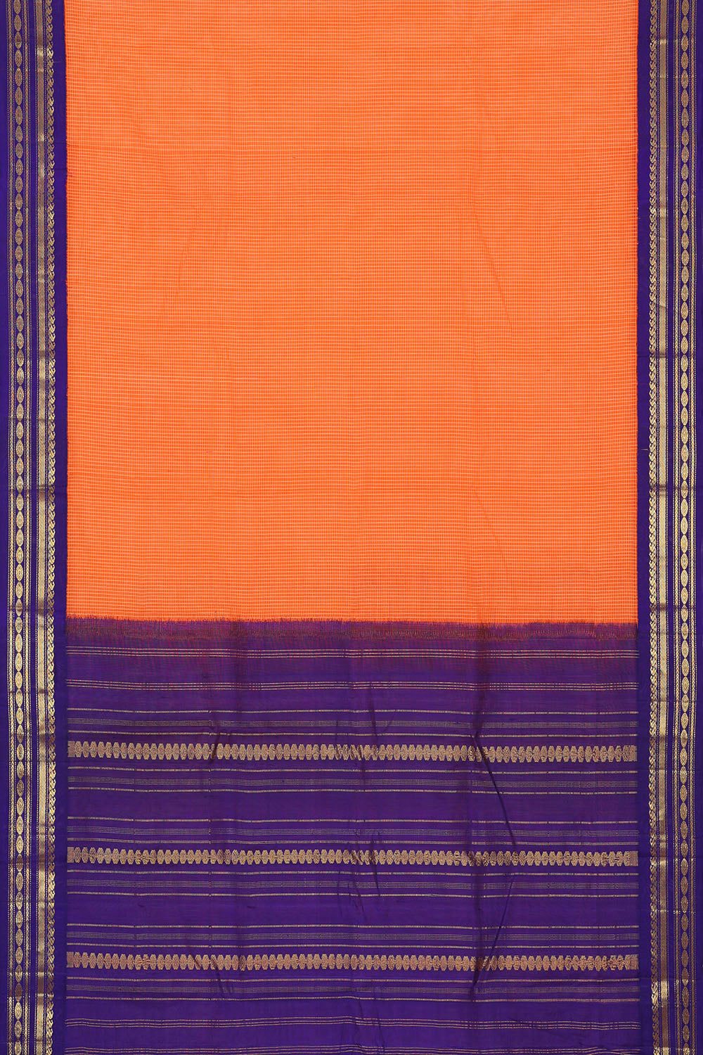 Image of Orange Cotton Gadwal Saree