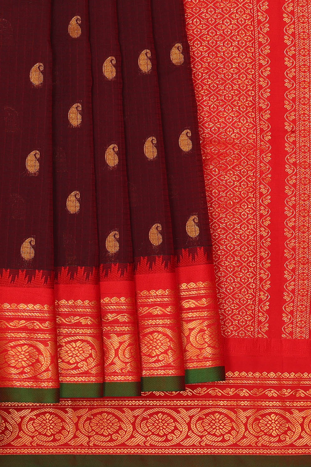 Image of Maroon Gadwal Silk Kattam Saree