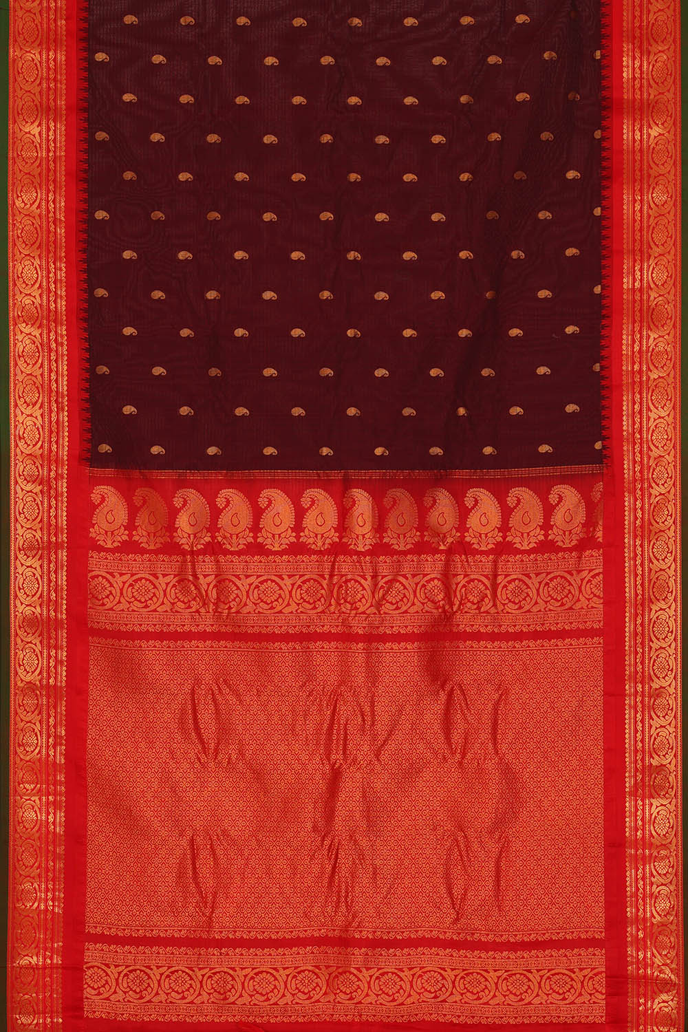 Image of Maroon Gadwal Silk Kattam Saree