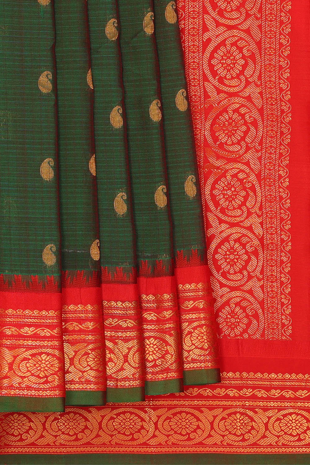 Image of Bottle-Green Gadwal Silk Saree