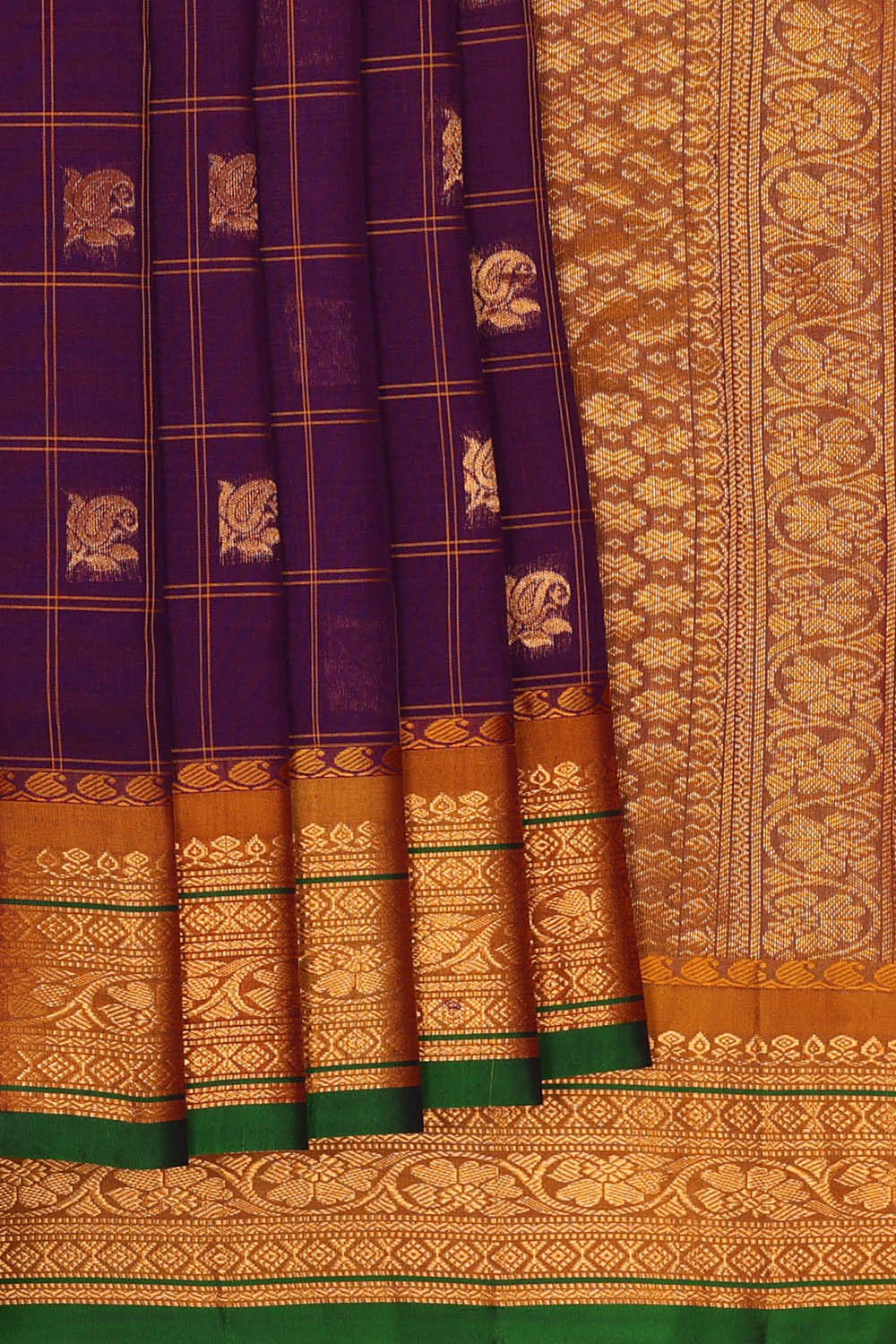 Image of Purple Gadwal Silk Kattam Saree