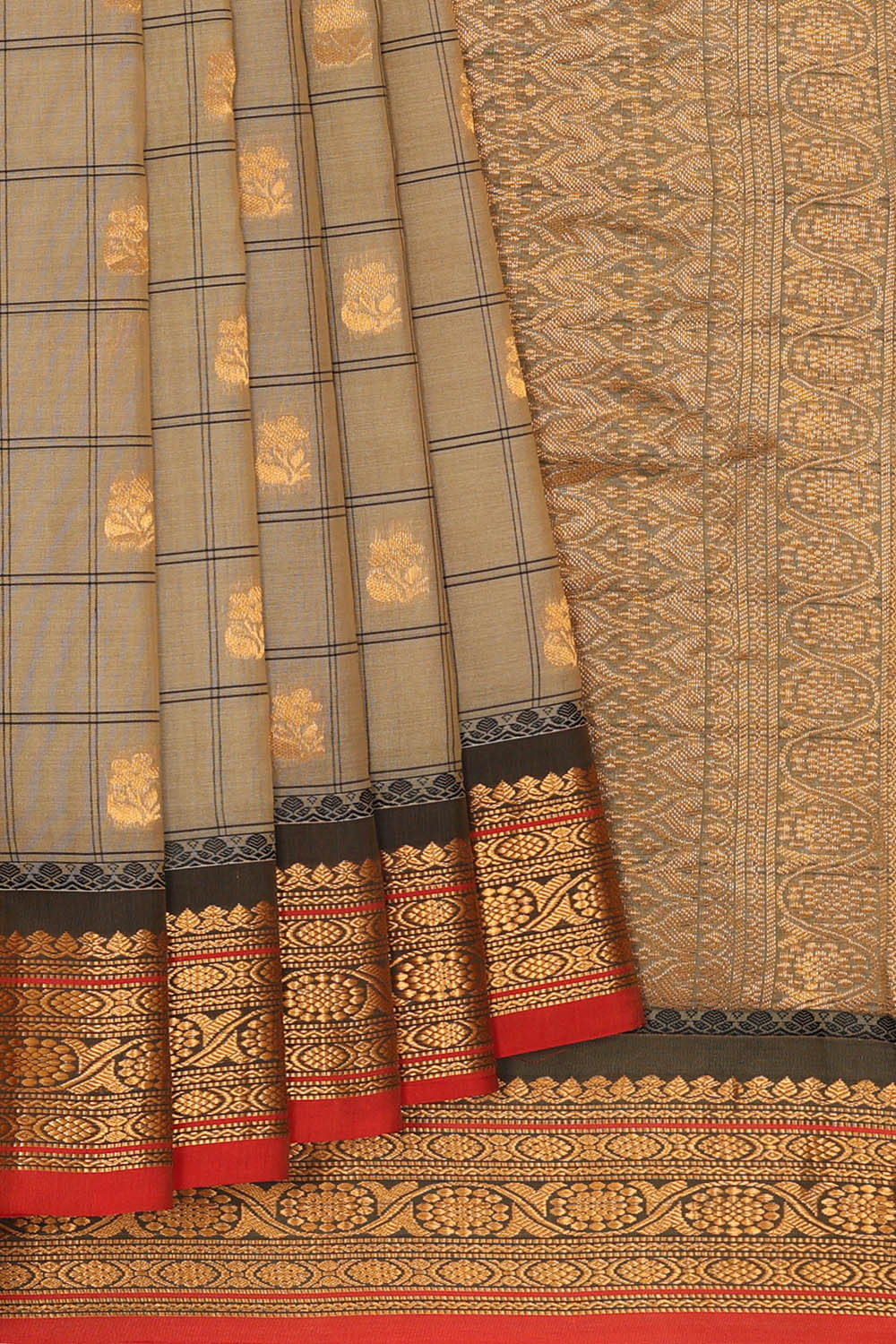 Image of Grey Gadwal Silk Kattam Saree
