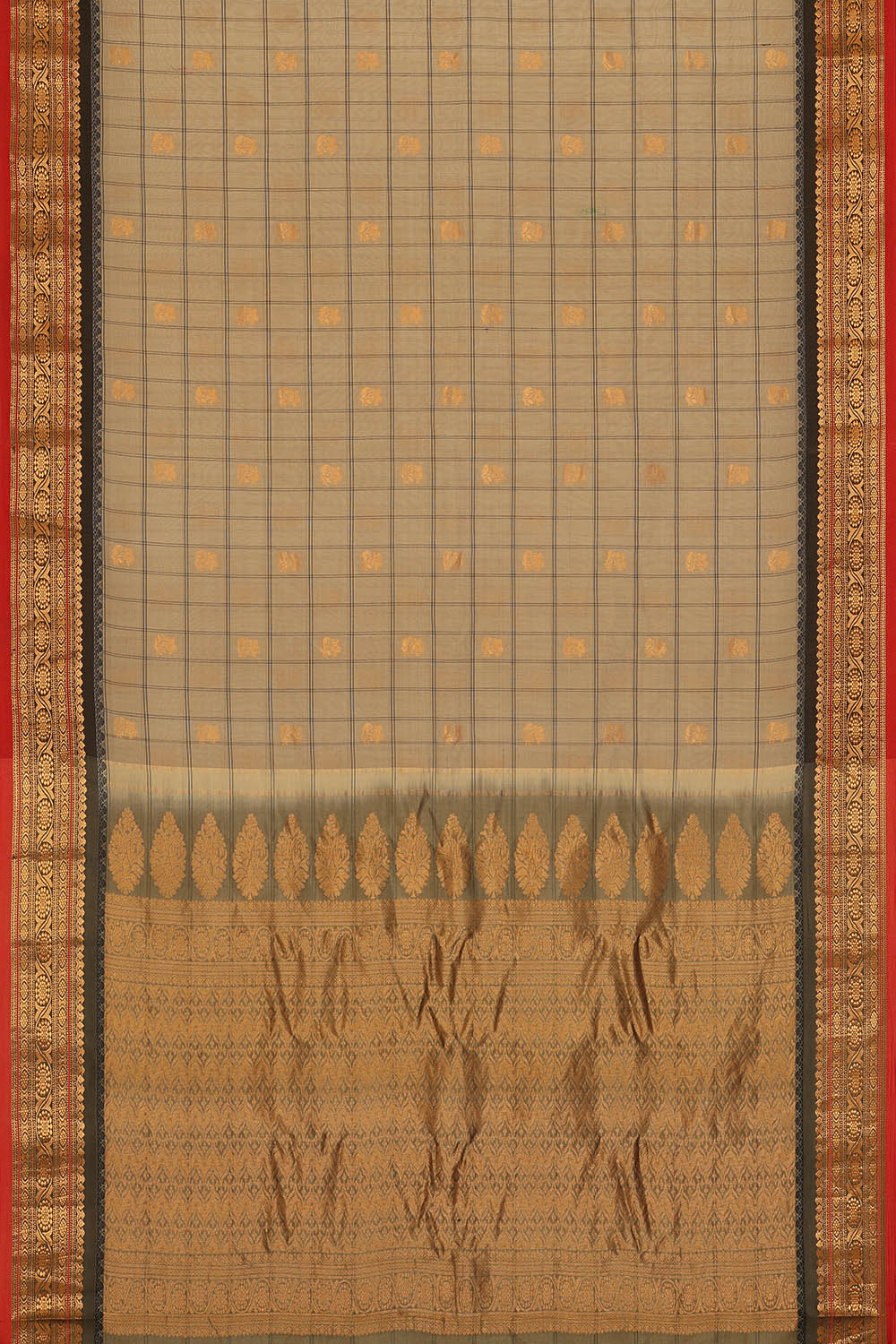 Image of Grey Gadwal Silk Kattam Saree