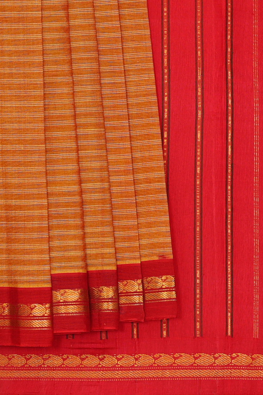 Image of Mustard-gold Cotton Gadwal Saree