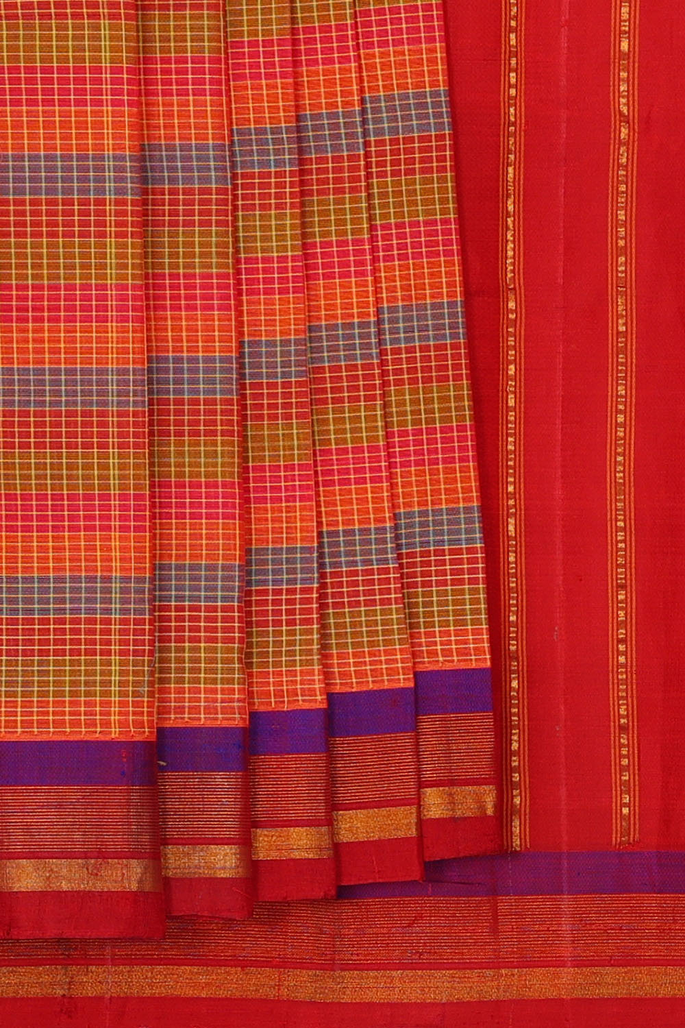 Image of Multi-coloured Cotton Gadwal Saree