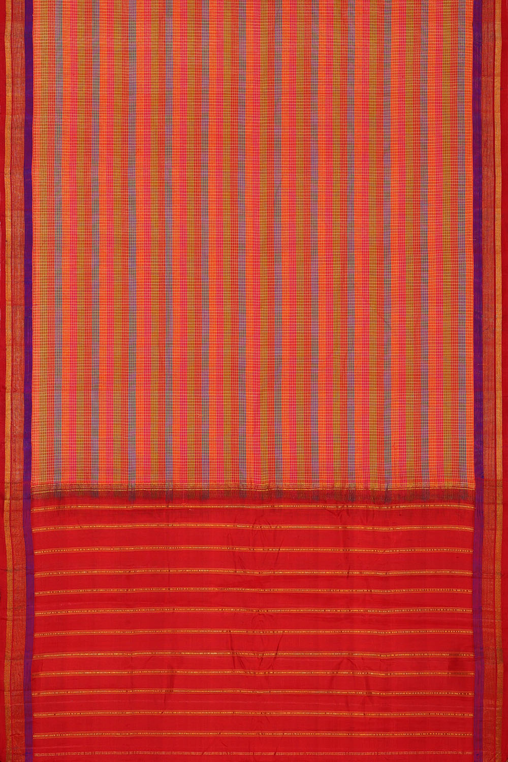 Image of Multi-coloured Cotton Gadwal Saree