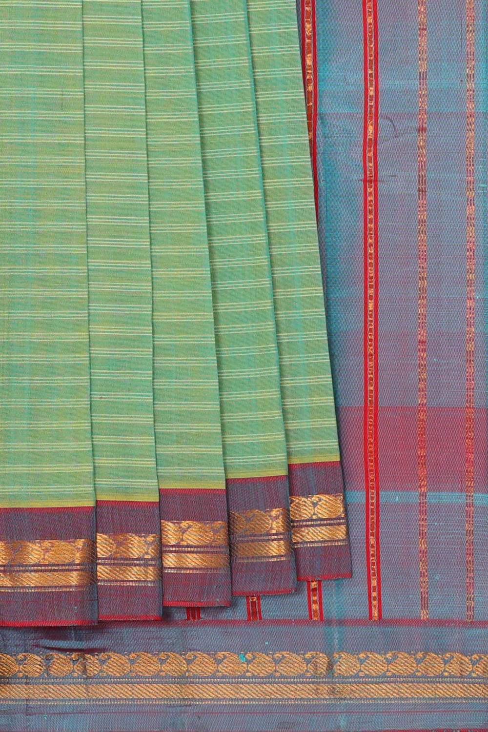 Image of Sea-Green Cotton Gadwal Saree