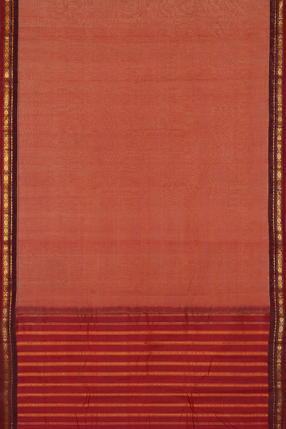Image of Rust-Orange Cotton Gadwal Saree