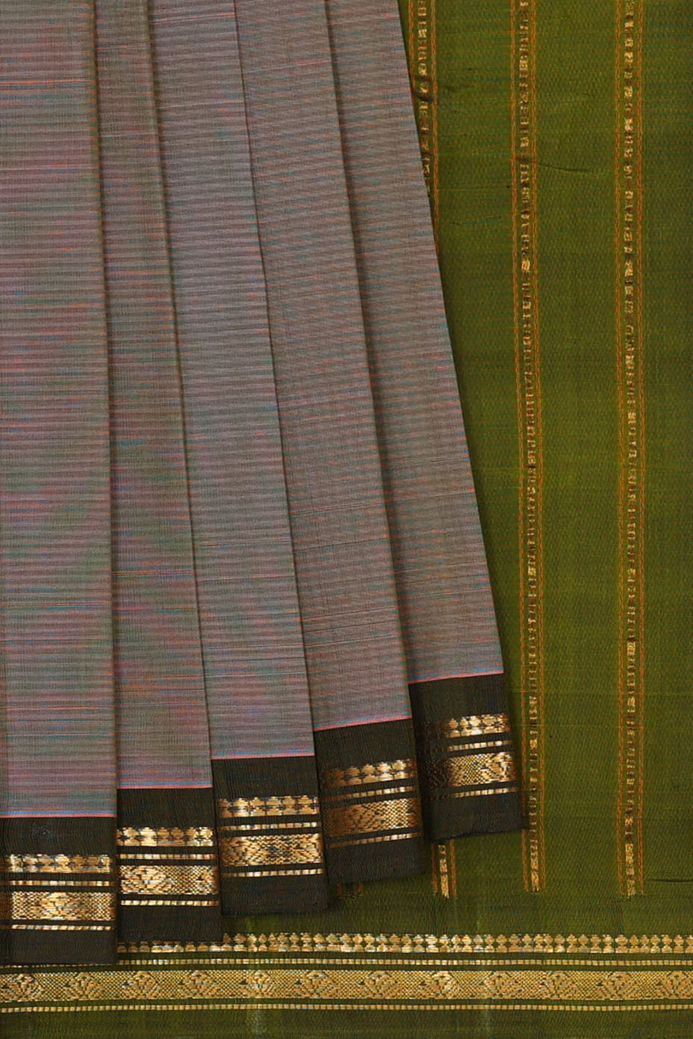 Image of Grey Cotton Gadwal Saree