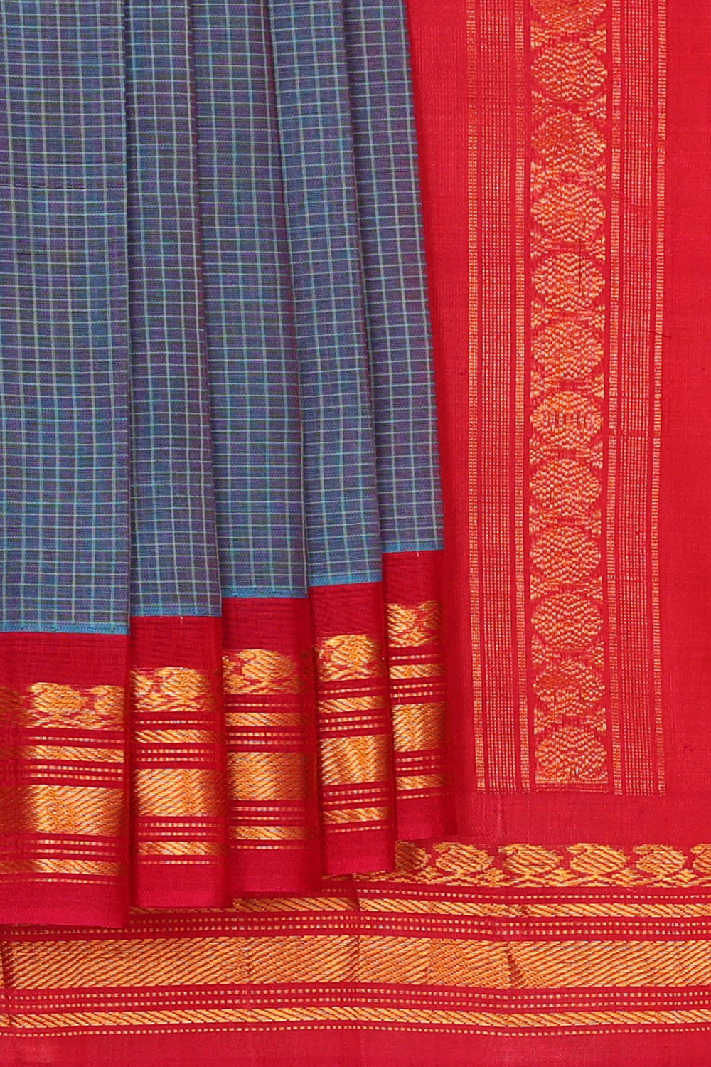 Image of Blue Cotton Gadwal Saree